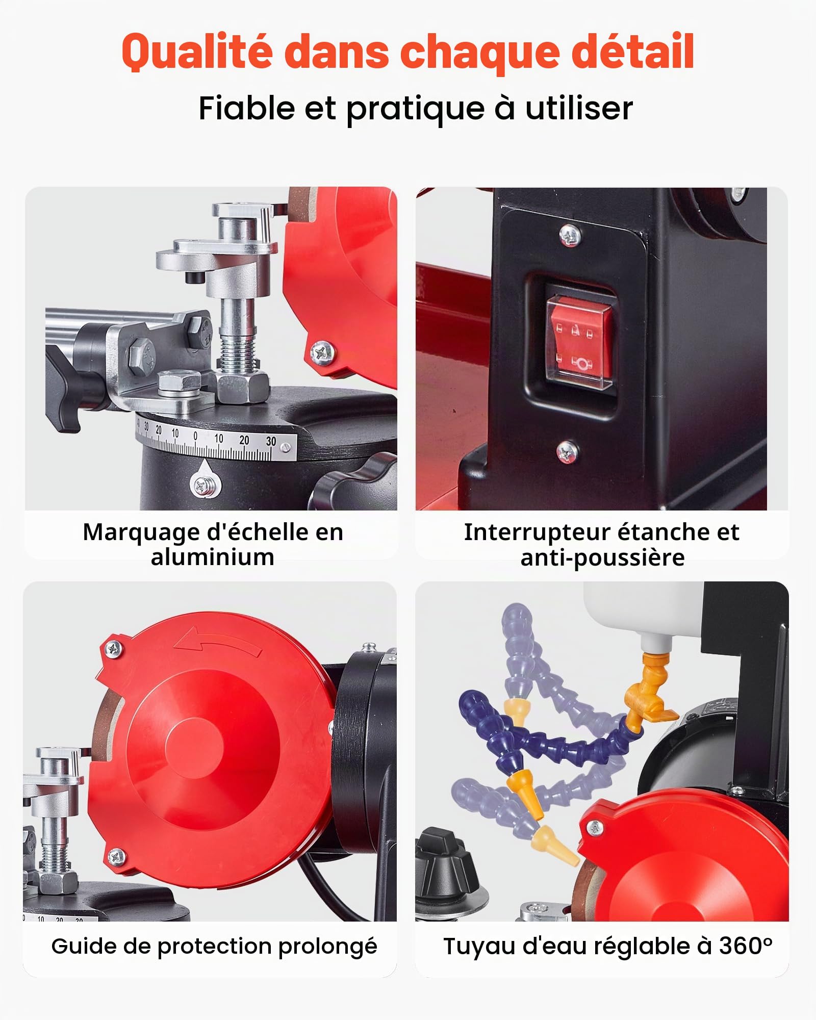 VEVOR Affûteuse de Lame de Scie Circulaire avec Réservoir Eau Machine à Affûter Lames de Scie Circulaire Électrique 80-700 mm, 370 W, avec Meule 125 mm, 6 Centres de Centrage dont 10 mm Pré-installé