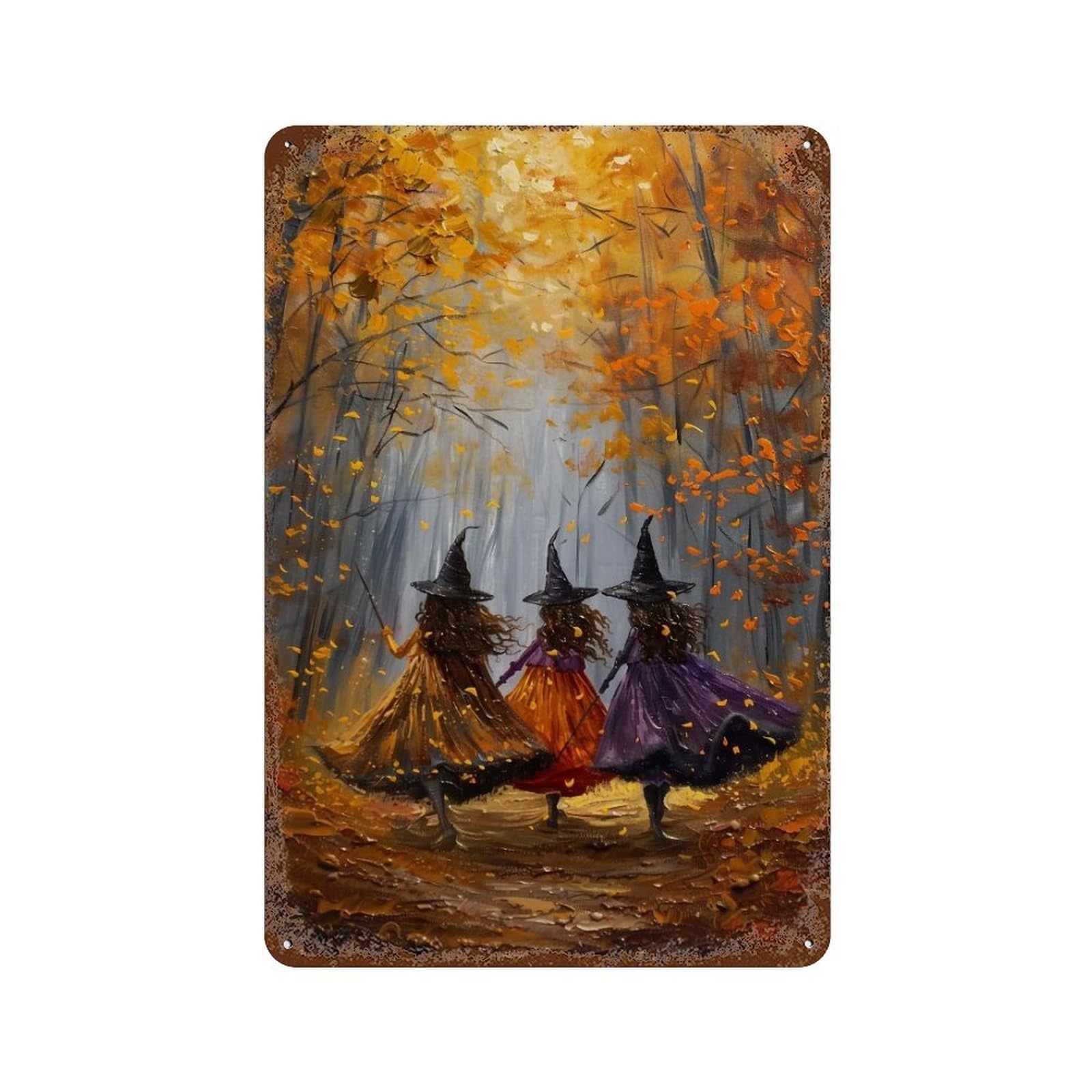 YHGERTKU Three Witches in Autumn Forest 04 Wall Art Retro Iron Vintage Metal Tin Sign Poster Modern Decor for Living Rooms Gift 30x20cm