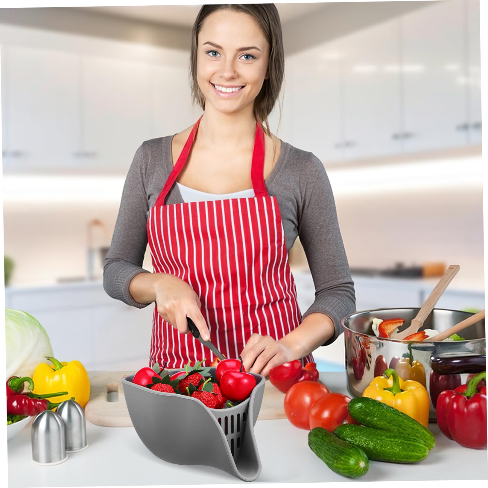 Colador de Silicona para Cocina con Diseño Compacto y Drenaje para Lavar Frutas Verduras y Pasta Cesta Flexible para Fregadero Color Gris