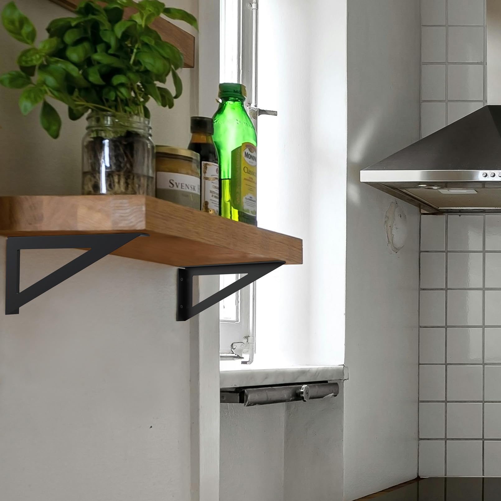 BRATA Black Shelf Brackets 200mm 4 Pack, Heavy Duty Metal Shelf Bracket, Floating Shelf Brackets - Image 4