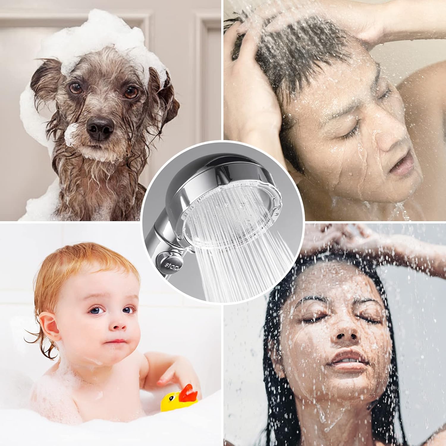 High Prure Shower Head with Pause Funct, 3 Spray Settings