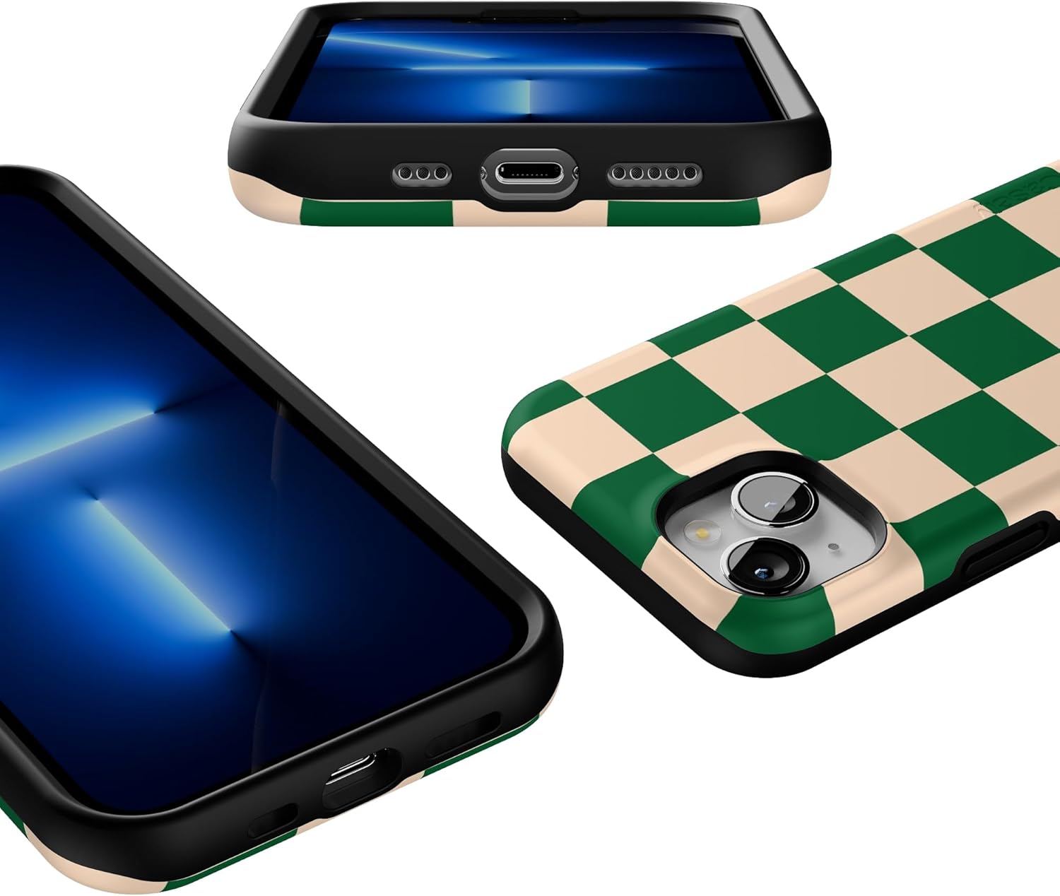 Casely iPhone 13 Case | Fit Check | Green Checkerboard | Bold Protective Design | Compatible with MagSafe