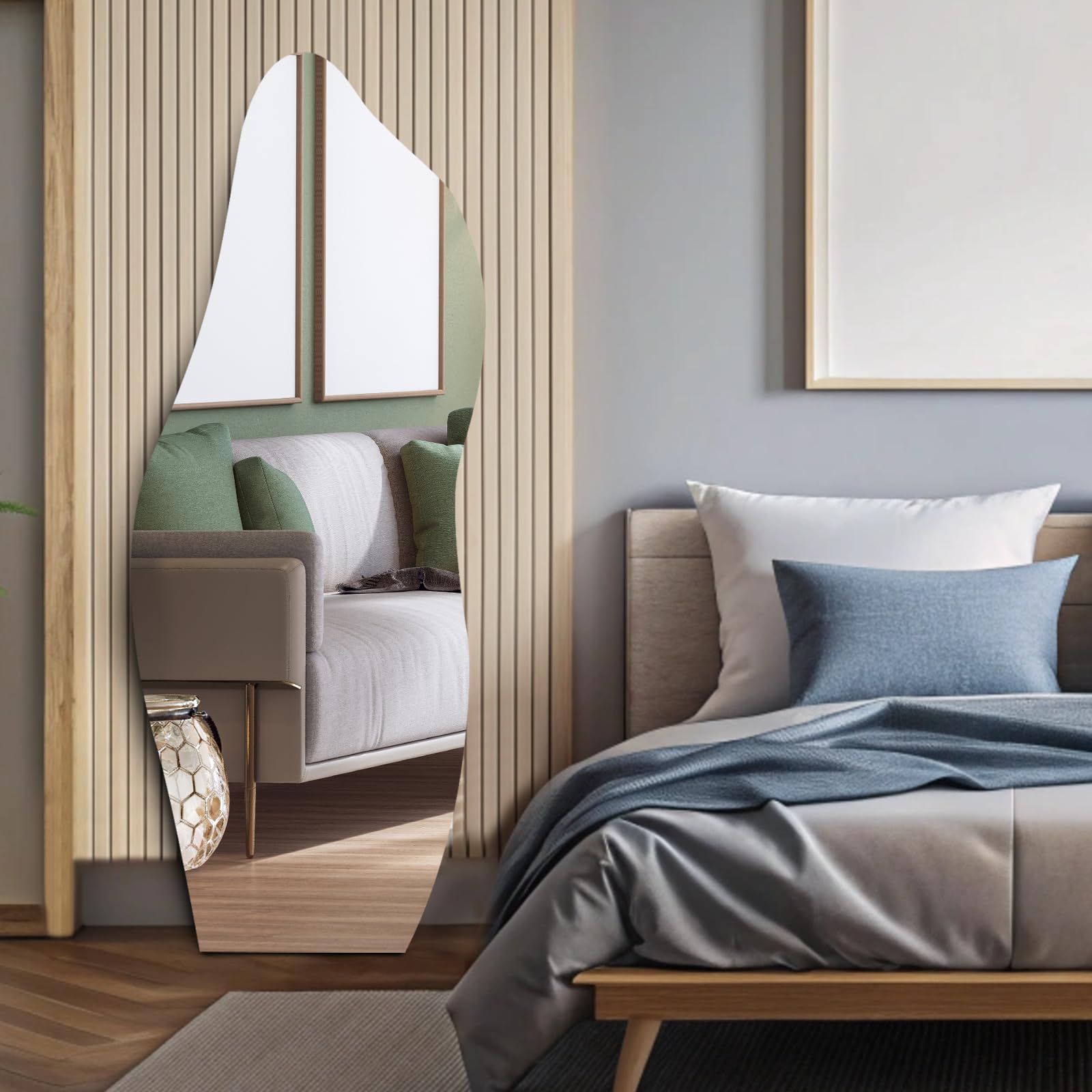 Muzilife Asymmetrischer Ganzkörperspiegel Rahmenloser Wandspiegel 160x60cm, Unregelmäßiger Großer Wandspiegel mit MDF-Rückwand, Dekorativer Spiegel für Wand Wohnzimmer Bad Flur Eingang, Deko