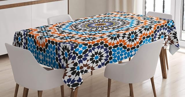 ABAKUHAUS Vintage Tablecloth, Moroccan Ceramic Tile, Dining Room Kitchen Rectangular Table Cover, 54 W X 78 L, Multicolor