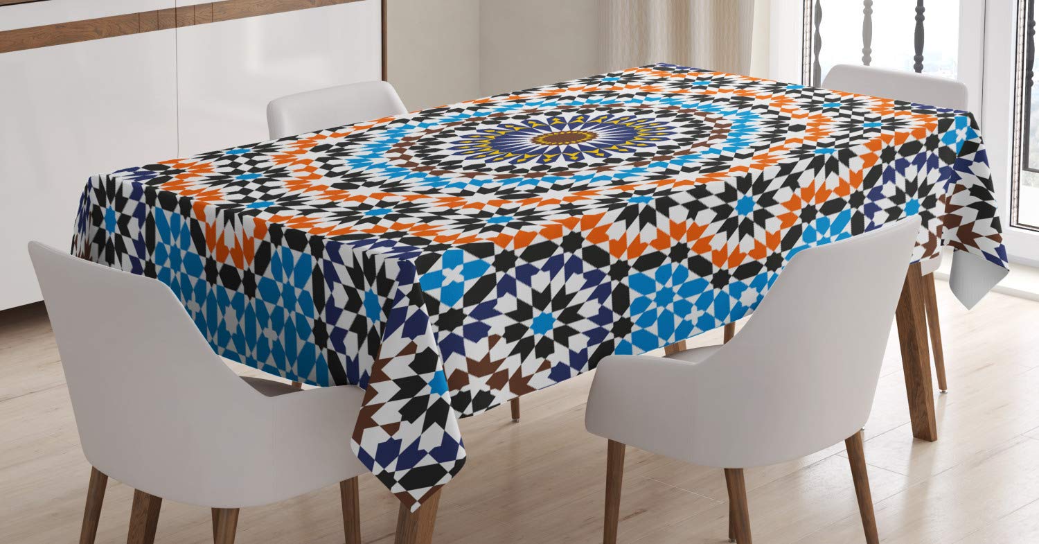 Tovaglia Rettangolare Con Motivo Piastrelle Marocchine - 142x213 Cm, In Poliestere, Lavabile In Lavatrice, Per Tavolo Pranzo E Picnic