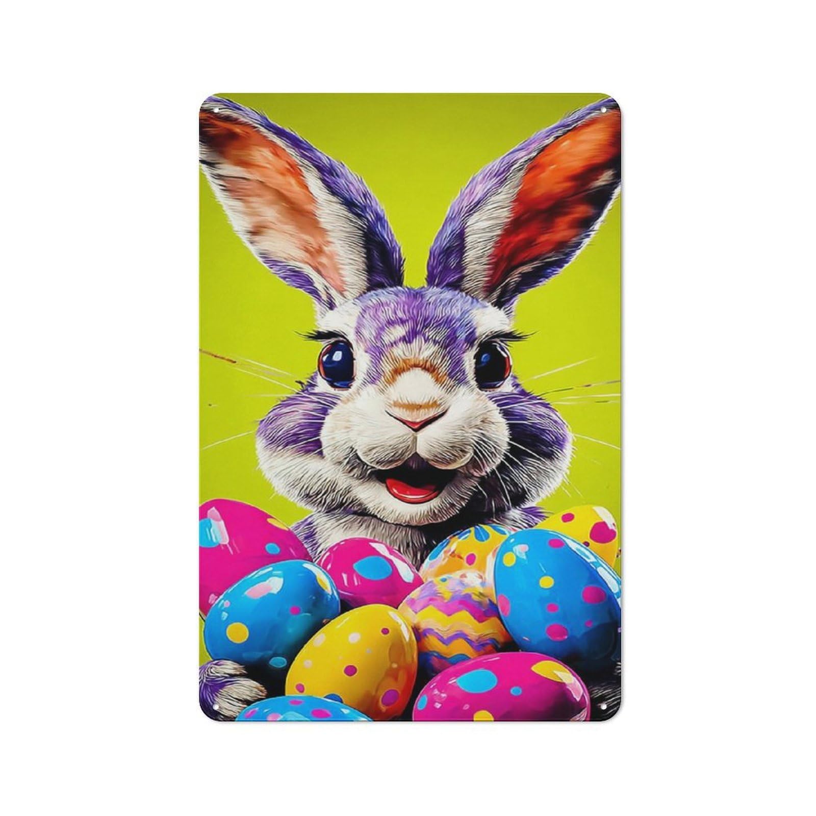 Junmoney Colorful Easter Bunny With Eggs -2 Rustic Decorative Tin Sign 30X20cm, Cottage Wall Art For Cottage, Kitchen, Hallway Or Breakfast Nook