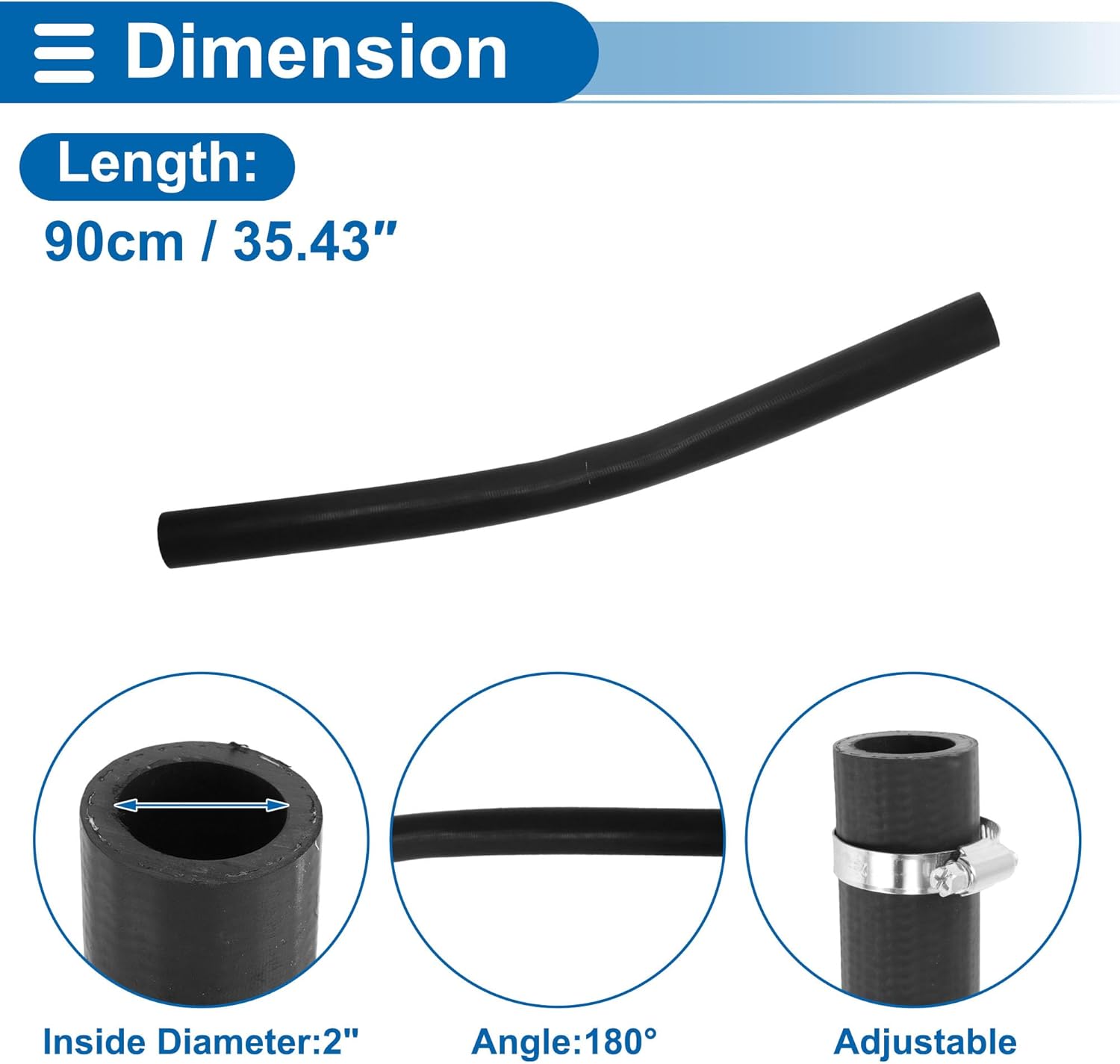 180° Fuel Filler Neck Hose 2" ID Gas Tank Filler Hose with Clamp NBR Reinforced Fuel Pipe Black 1 Set