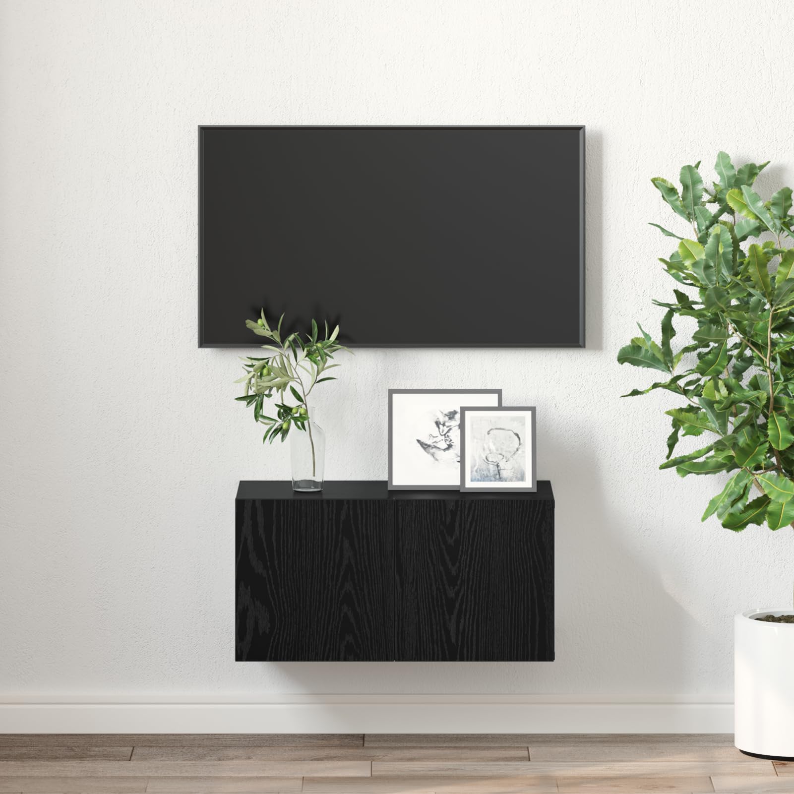 Gecheer TV-Schrankset Schwarzeiche Holzwerkstoff Mittel TV-Schrank, Moderne TV Lowboard Fernsehschrank für Home-Cinema Gamerzimmer Wohnungen Büro875170