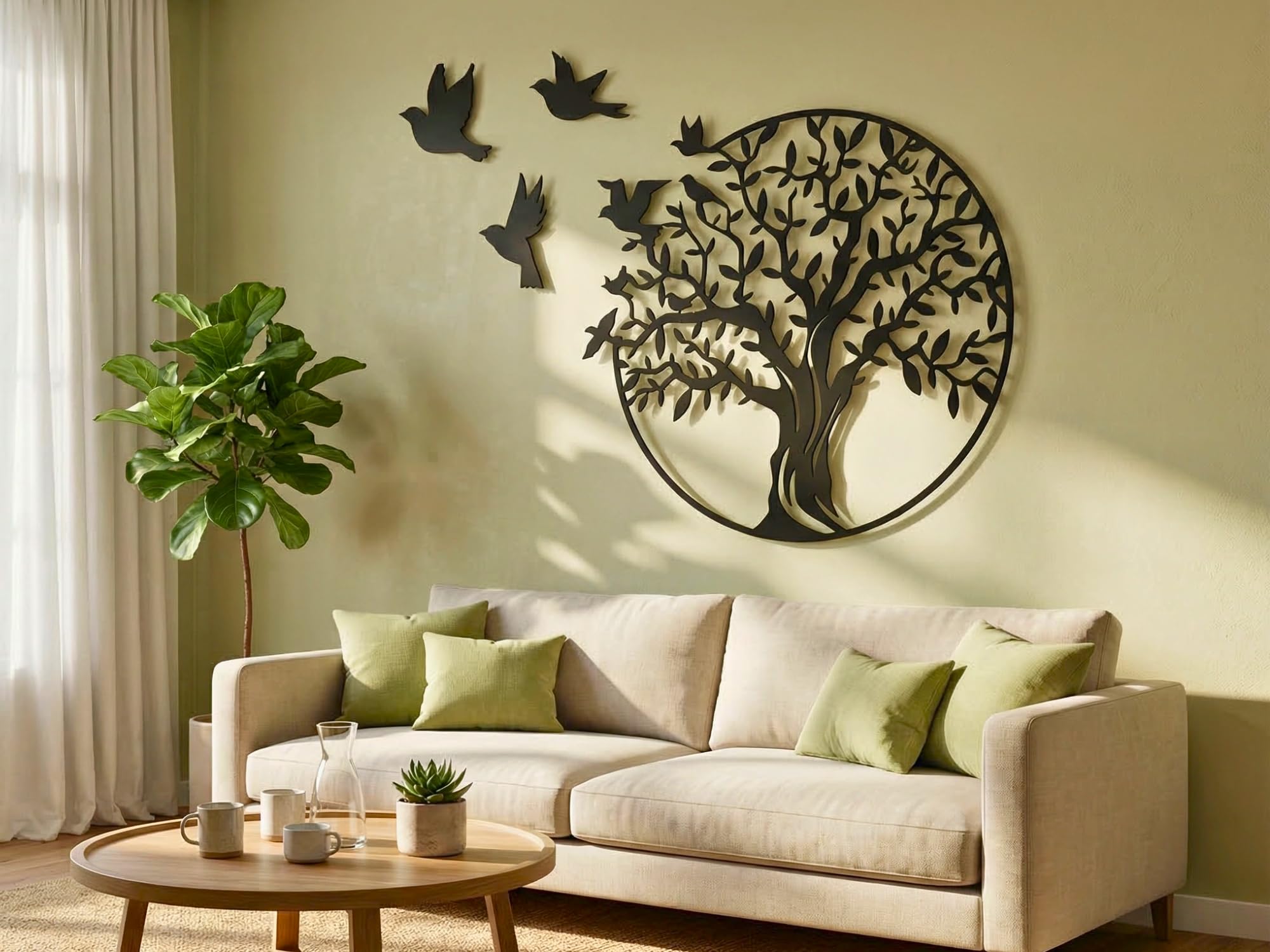 Vailla Arbre de Vie Tableau Decoration Murale 3D Deco Murale Salon Salle de Bain Chambre Cadre Décoration Chambre Triptyque Mural Bois (Arbre 8)