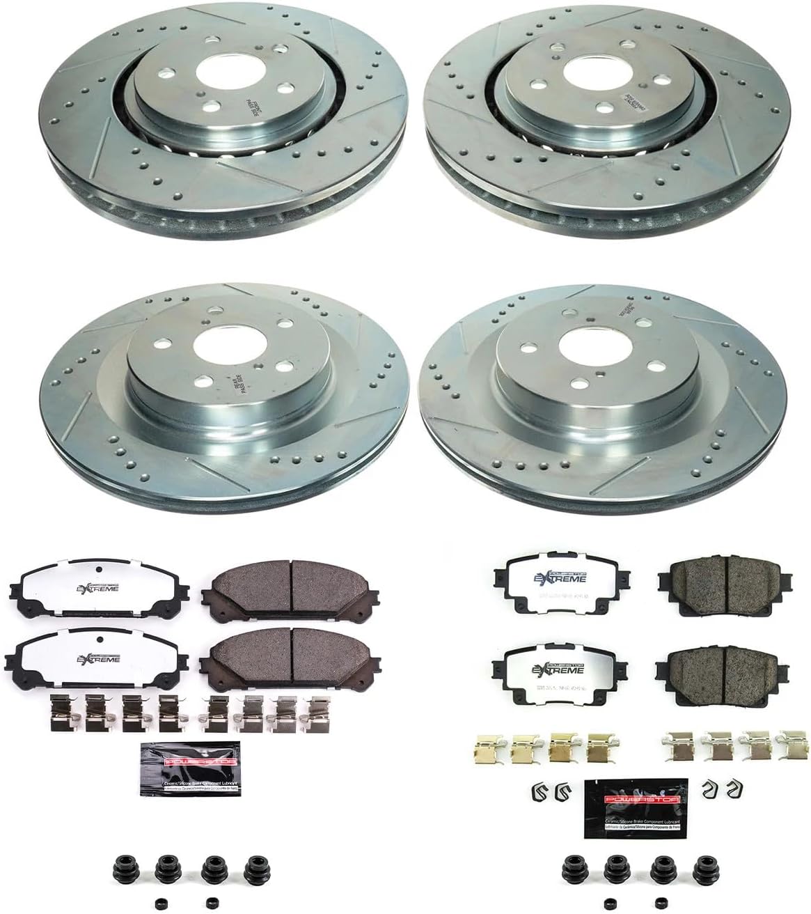 PowerStop Front & Rear Brake Kit For Toyota RAV4 Prime 2021-24 | Toyota Sienna 2021-24 - Truck & Tow Carbon Fiber Ceramic Brake Pads + Drilled & Slotted Rotors Upgrade, K8736-36