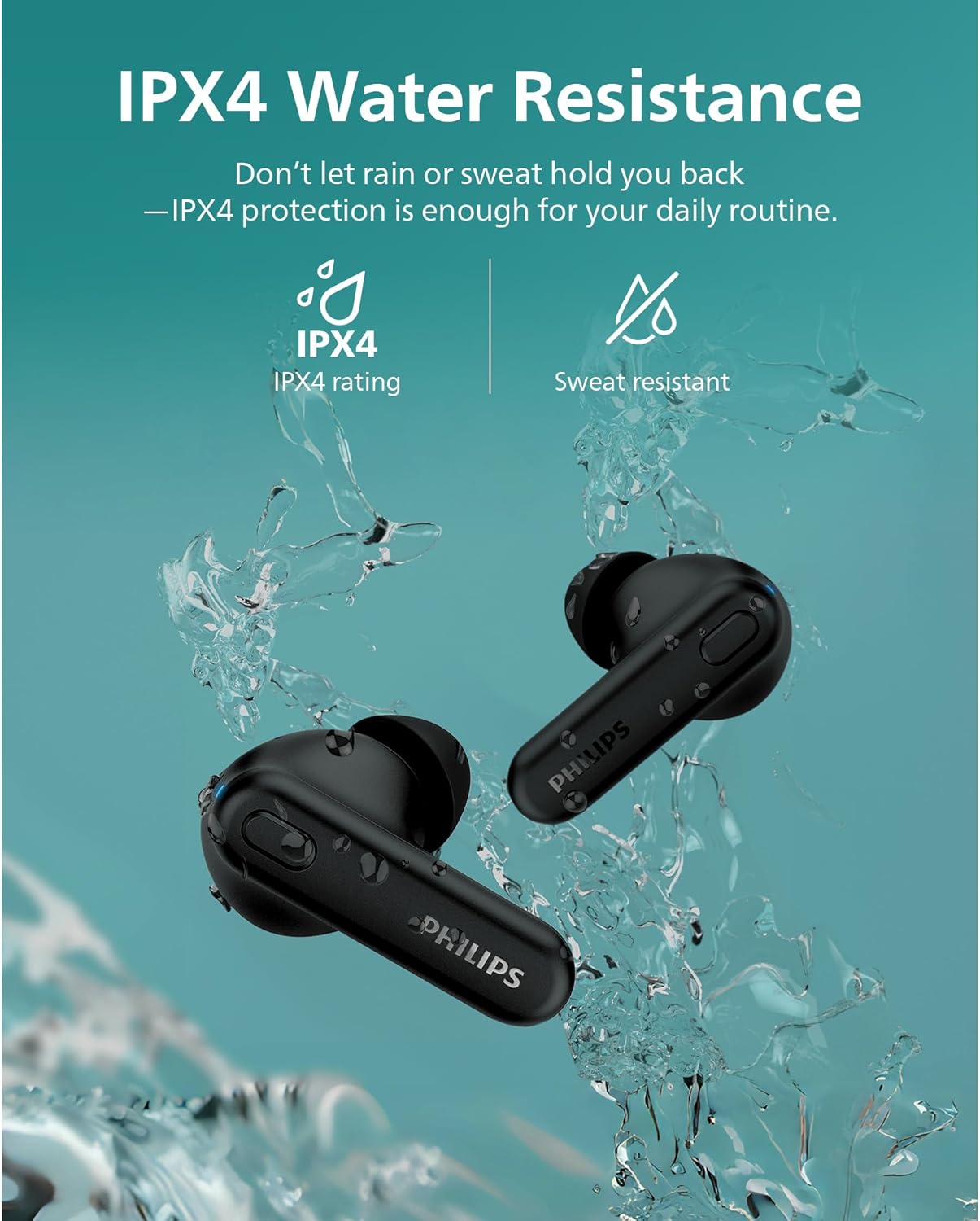 Man stretching with PHILIPS earbuds, highlighting comfort and security