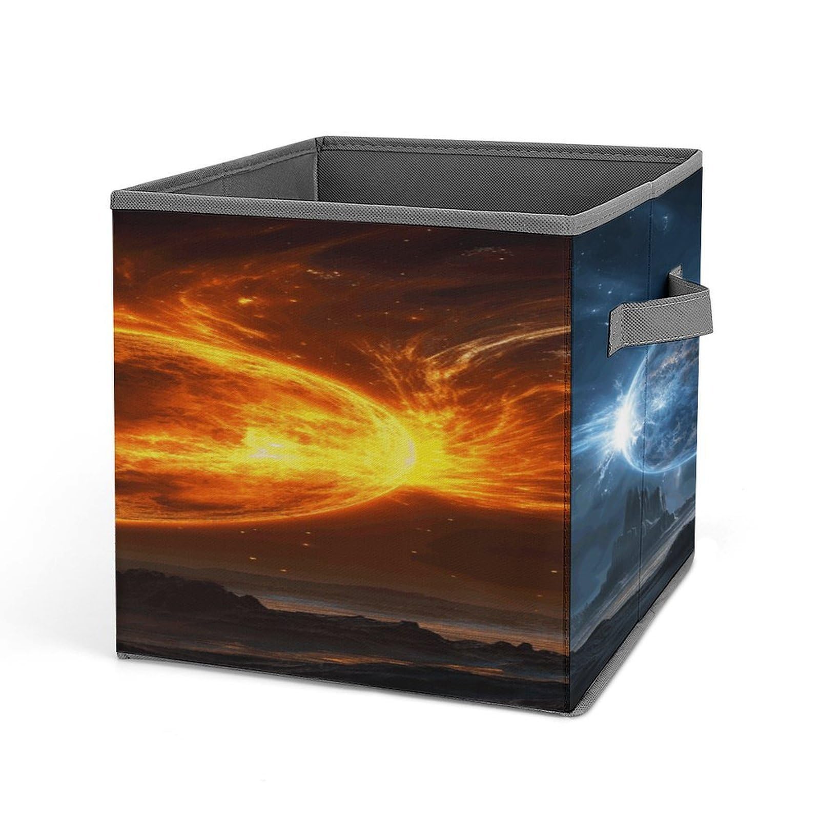 Fodpand Style Fire And Water Planets Storage Cubes Foldable Decorative Fabric, Storage Bins Baskets With Handles, Closet Organizers And Storage For Home, Office,Closet, Clothes