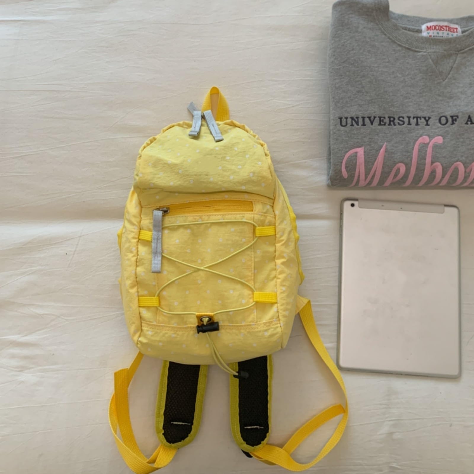 Zaino Polka DOT Stampa Nylon Mini Zaino, Cordone Multi Tasca Borsa Casual per Viaggi Scolastici Uso Quotidiano-Yellow