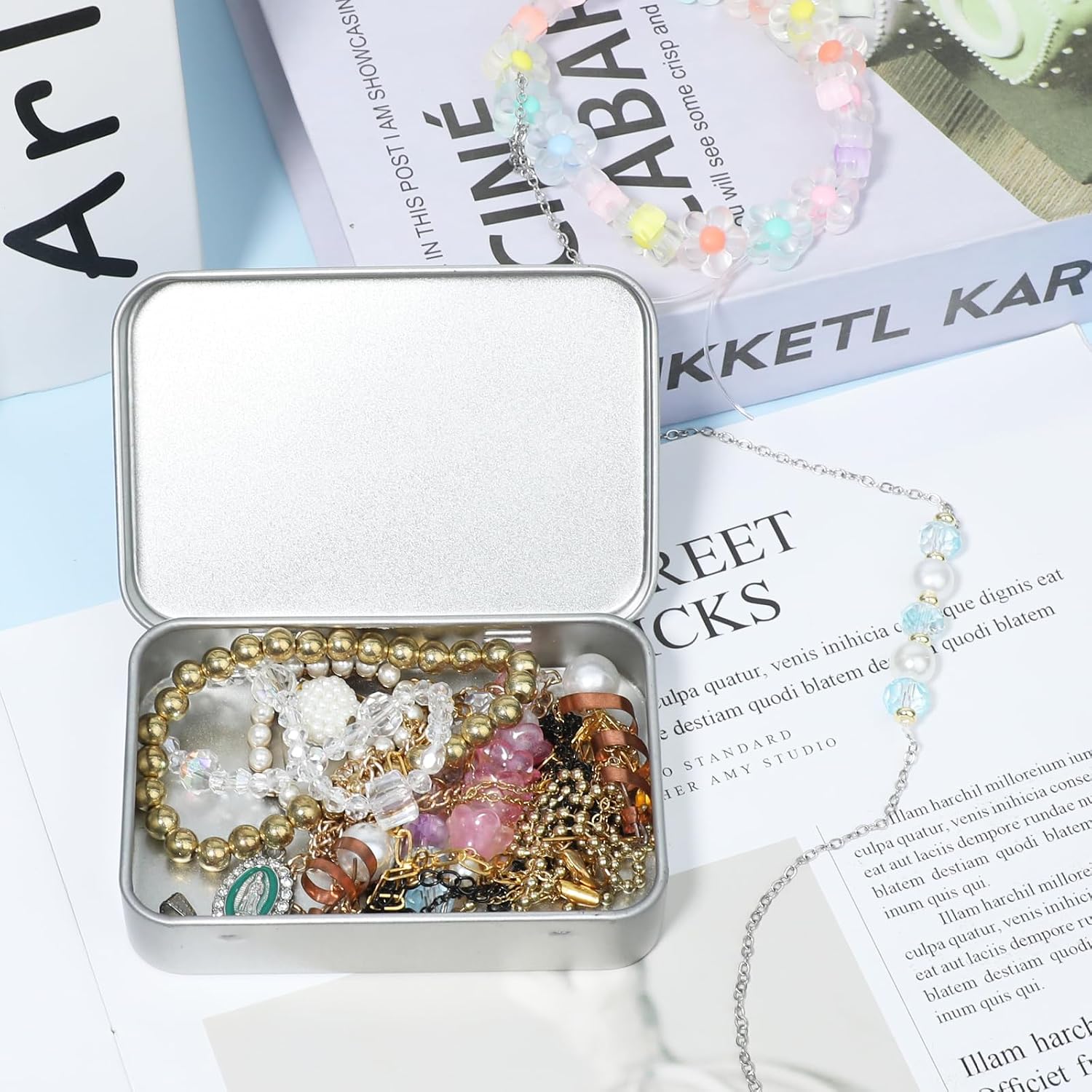 Silver Mini Portable Metal Tin Box with Lid - Rectangular, Hinged, Empty, for Candies, Soaps, Earrings, Jewelry, Crafts, Gifts