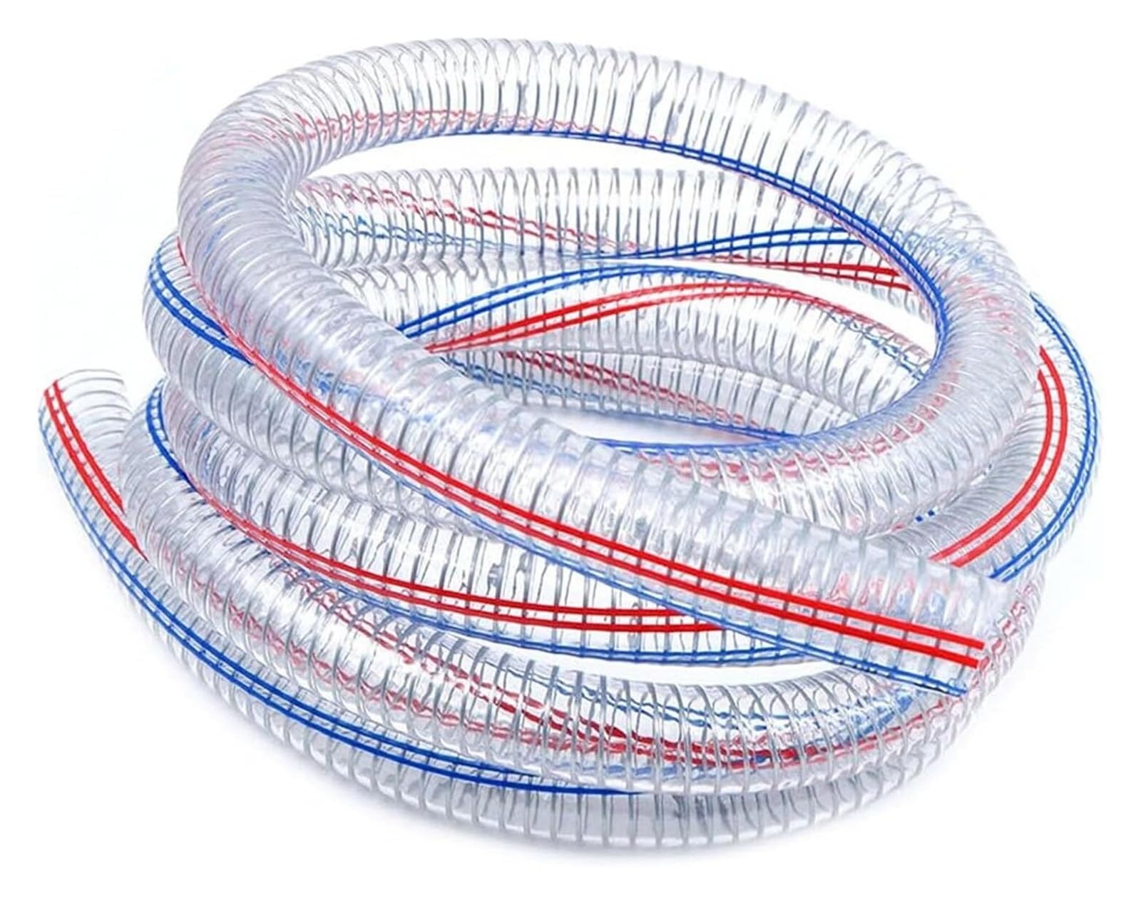 Manguera de alambre de acero del Pvc, Manguera de vinilo alta presión, diámetro interior 32MM, transparente, 1M longitud con 2 abrazaderas for baja(Wall Thickness 5mm)