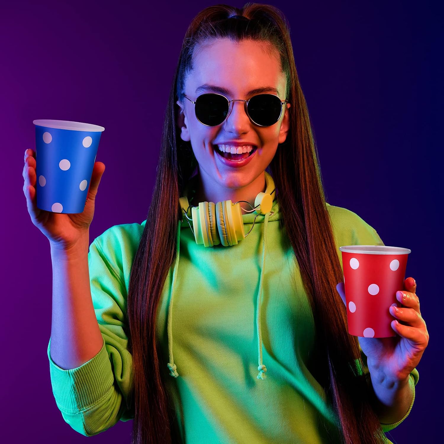Hoolerry 240 Packs 9oz Paper Cups Disposable, Multicolor Paper Cup Bulk for Coffee Hot or Cold Beverage Drinking Dots Cups for Chocolate Cocoa Dessert Cup for Wedding Event Party(Dot)