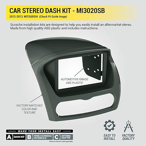 Miniatura 4 de Scosche MI3020SB - Kit de instalación de radio doble DIN para tablero compatible con Mitsubishi I-MiEV 2012-2013 seleccionados  Kit de instalación