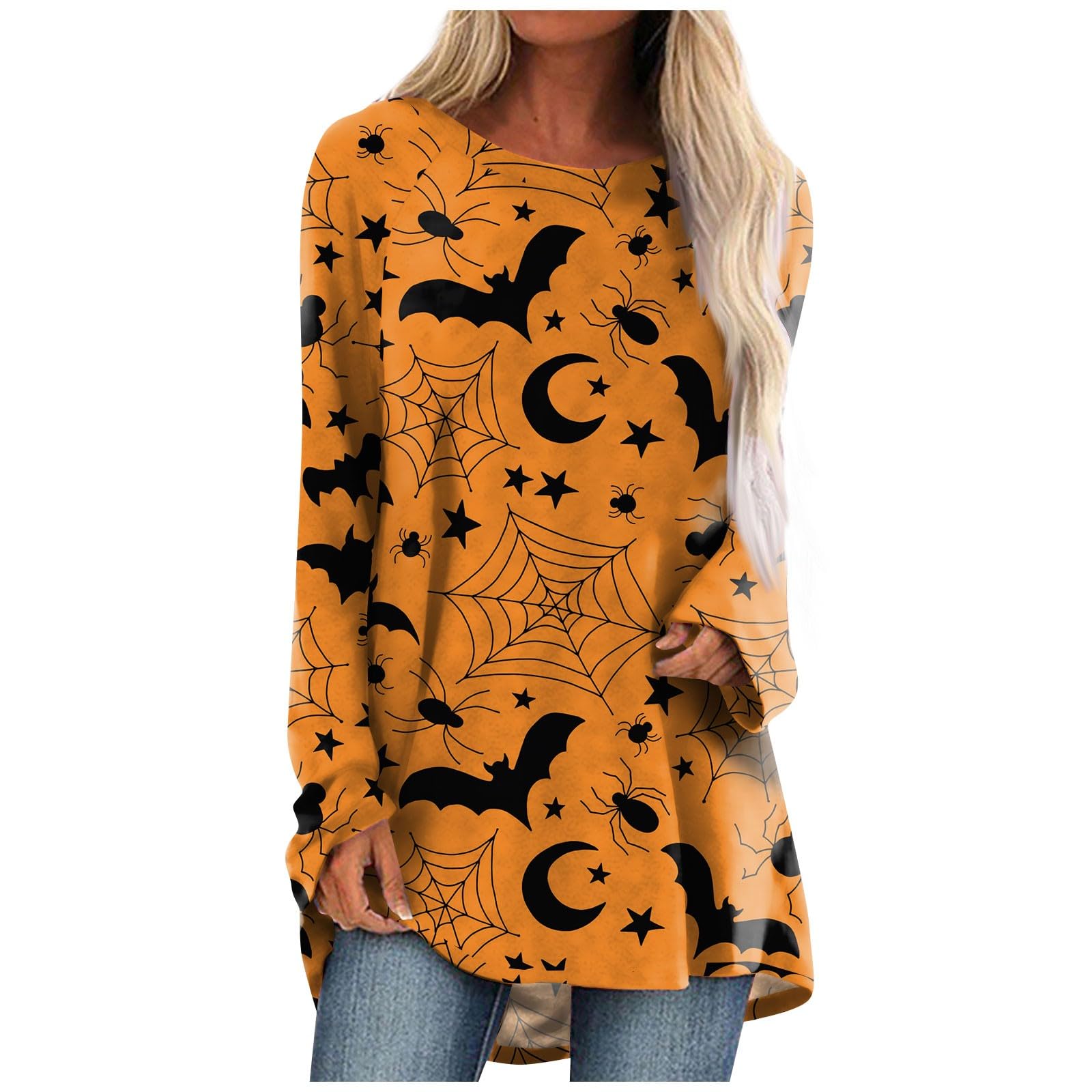GenericWomen's Halloween Sweatshirts Print Long Sleeve Crewneck Sweatshirts Medium Length Top Blouse Sweatshirts, S-3XL