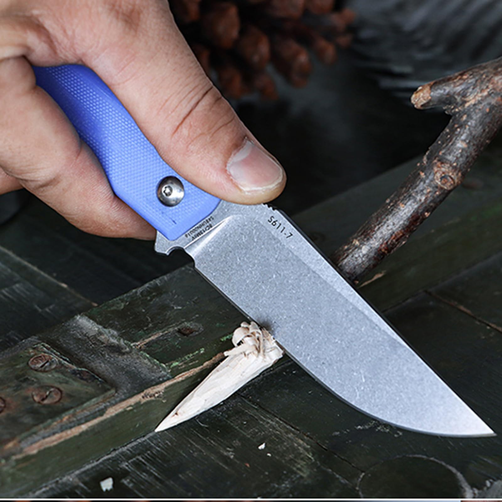 Sanrenmu Fixed Blade Messer mit Scheide 8Cr13Mov 3.74" Blade Compact G10 Griff Messer für Outdoor Camping S611 (Blau)
