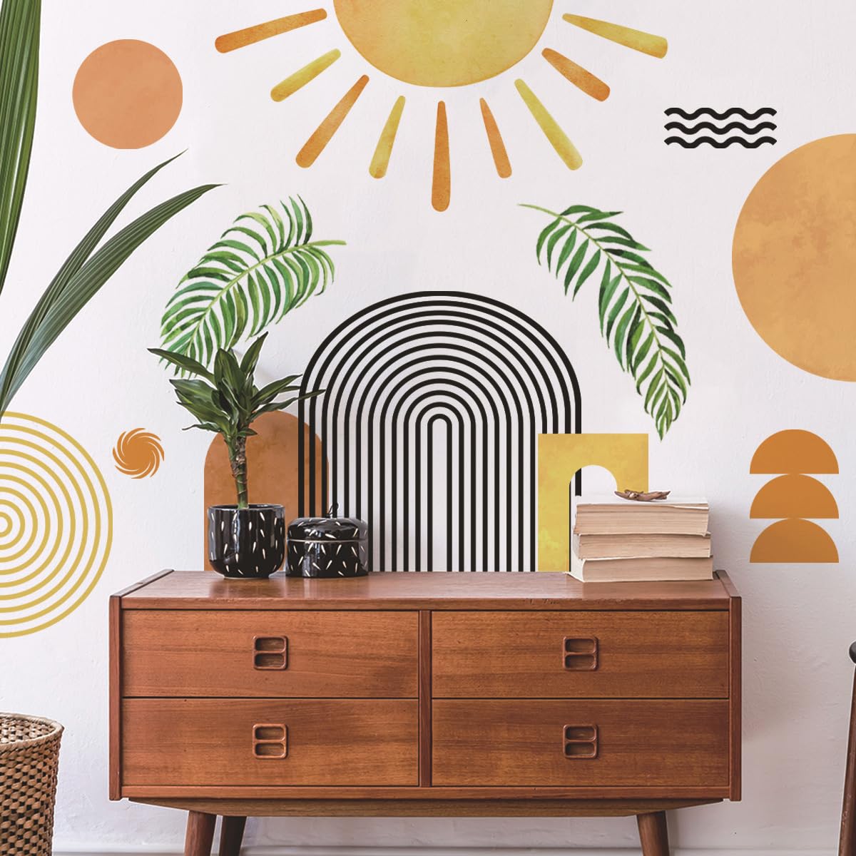 Runtoo Boho Wall Decal Arch Sun Palm Leaves Wall Stickers for Girls Bedroom Living Room Kids Nursery Abstract Modern Home Decor - Image 3