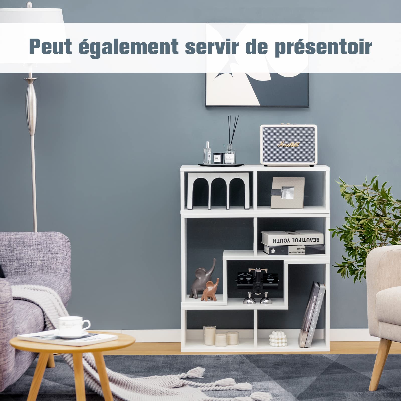 COSTWAY Meuble TV Modulaire 3 Pièces, Meuble Télé Angle Extensible 49 Pouces, Étagère Bibliothèque Bois 135x30x43cm Blanc
