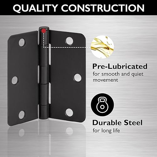 Miniatura 5 de Design House 188896, paquete de 10, bisagra de esquina de radio de 3.5 pulgadas y 14 pulgadas, negro mate, 10 piezas