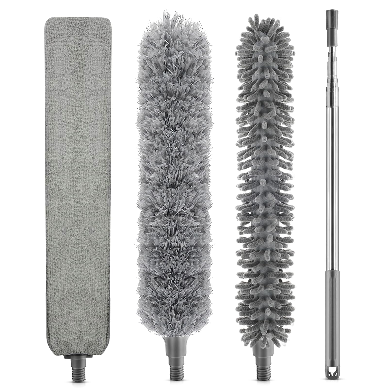 KEQGPCBE Telescopic Duster Washable up to 250 cm with Stainless Steel Rod Microfibre Dust Mop Rod and Bendable Corner Broom for Gaps Blankets Cobwebs Narrow Gaps (Grey)
