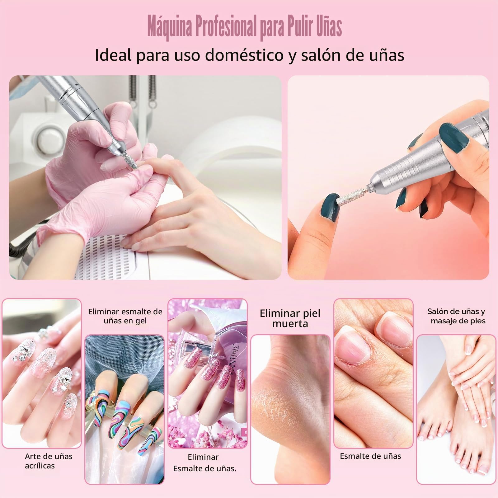 Torno Para Uñas Profesional 45000 Rpm, 12 En 1 Lima Uñas Electrica, Con Velocidad Ajustable, Recargable, Portátil, Para Uña De Gel Y Acrílicas, Manicura Y Pedicura,Salón Y Uso Doméstico
