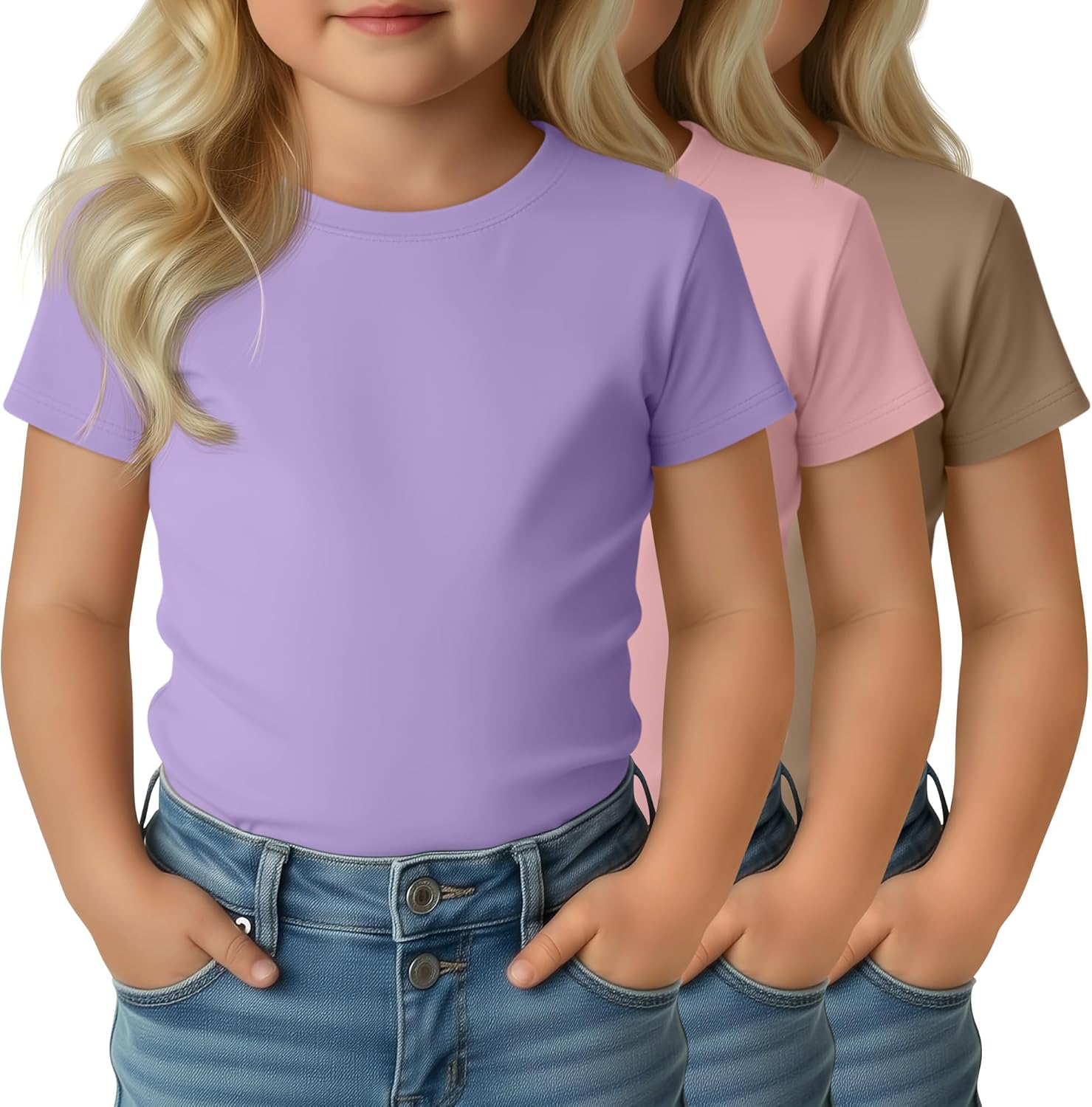 3 Pack Toddler Girls' Short Sleeve T Shirts Crew Neck Slim Fit Summer Tees Kids Basic Cute Casual Tops 18M-5T
