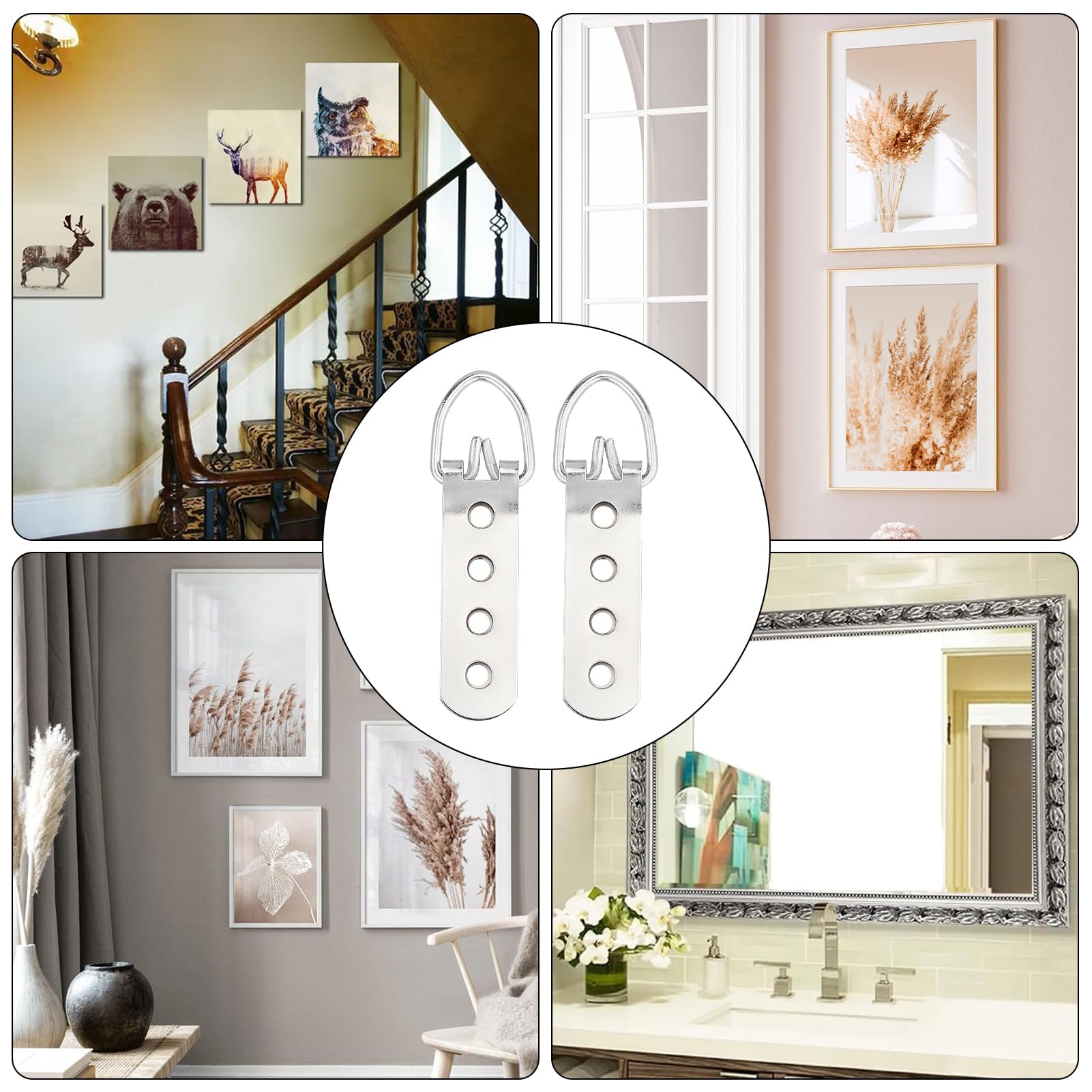 Ganci per Foto a 4 Fori con Anello a D, Appendini Super Pesanti per Immagini e Specchi, Robusti con Viti