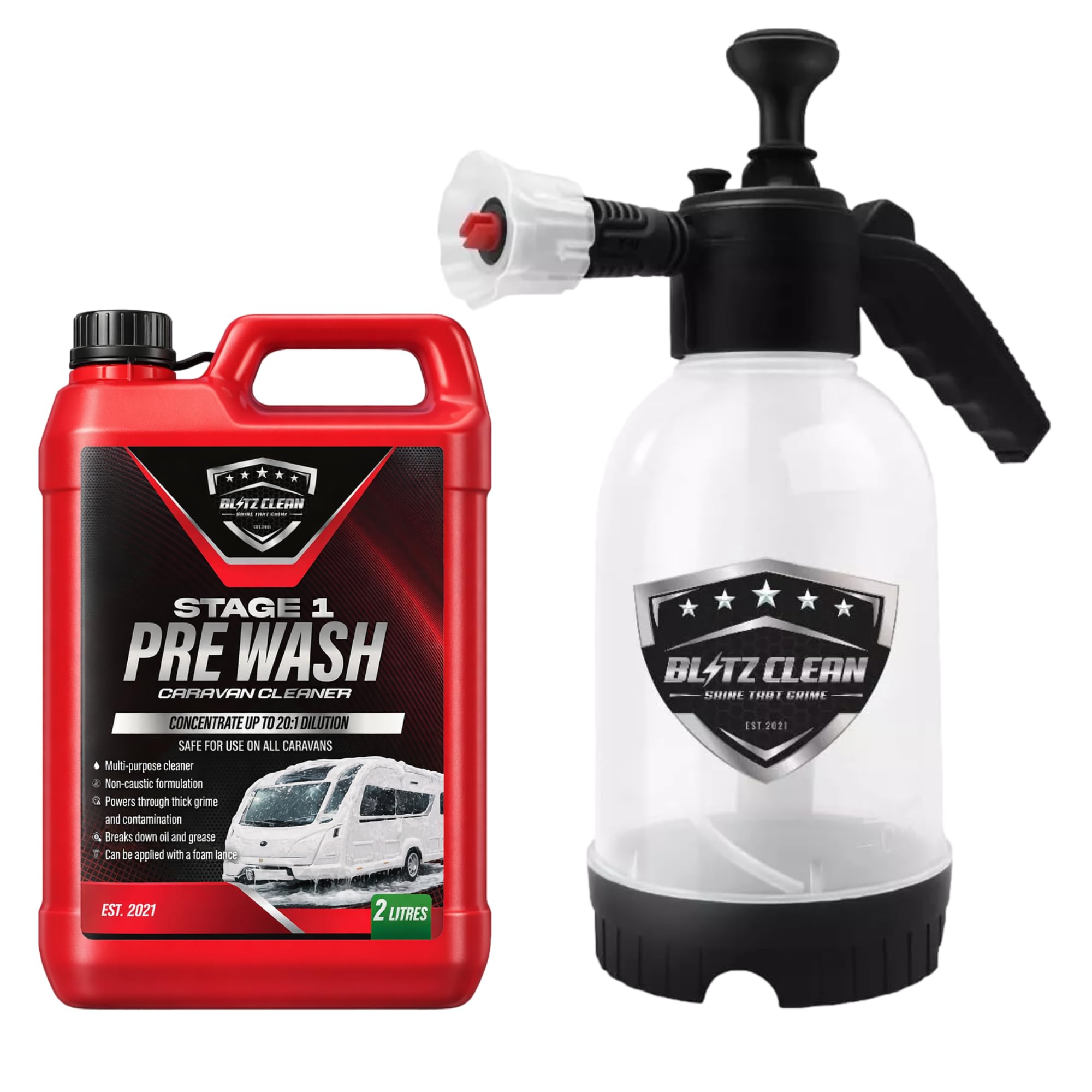 Concentrated Caravan Cleaning Kit with Pump Handheld Sprayer – Stage 1 Pre Wash Cleaner & Stage 2 Super Carnauba Wax Shampoo, Exterior Cleaning for Caravans & Motorhomes(2L Stage 1/Stage 2 + Sprayer) — view 11