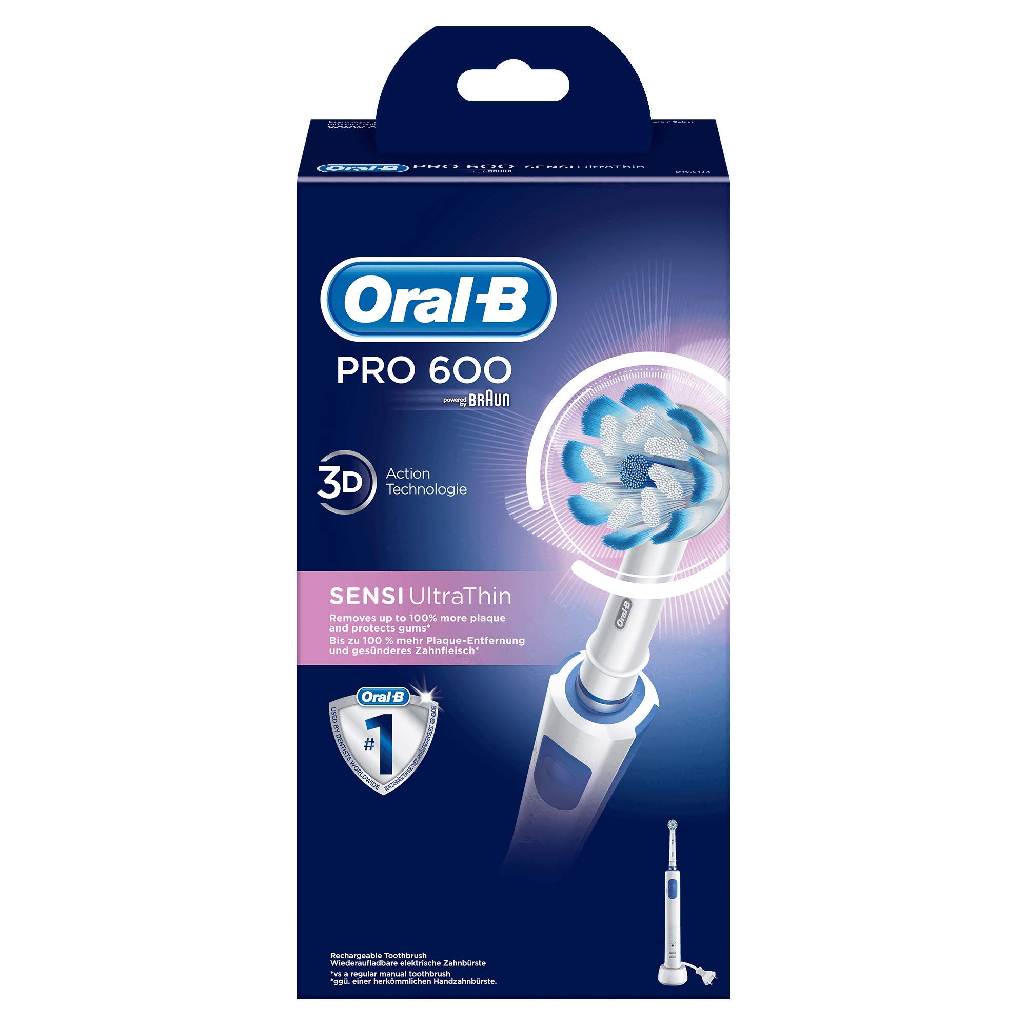Spazzolino Elettrico Ricaricabile Oral-B Pro 600 Sensi Ultrathin con 1 Manico E 1 Testina di Ricambio