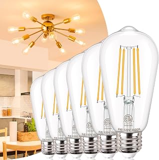 Honesorn Edison Bulbs 60 Watt Equivalent, Vintage 3000K Soft White Antique Clear Filament LED Bulb for Bathroom, 6W ST19 E26 Led Bulb,CRI85+，Non-Dimmable，6 Pack