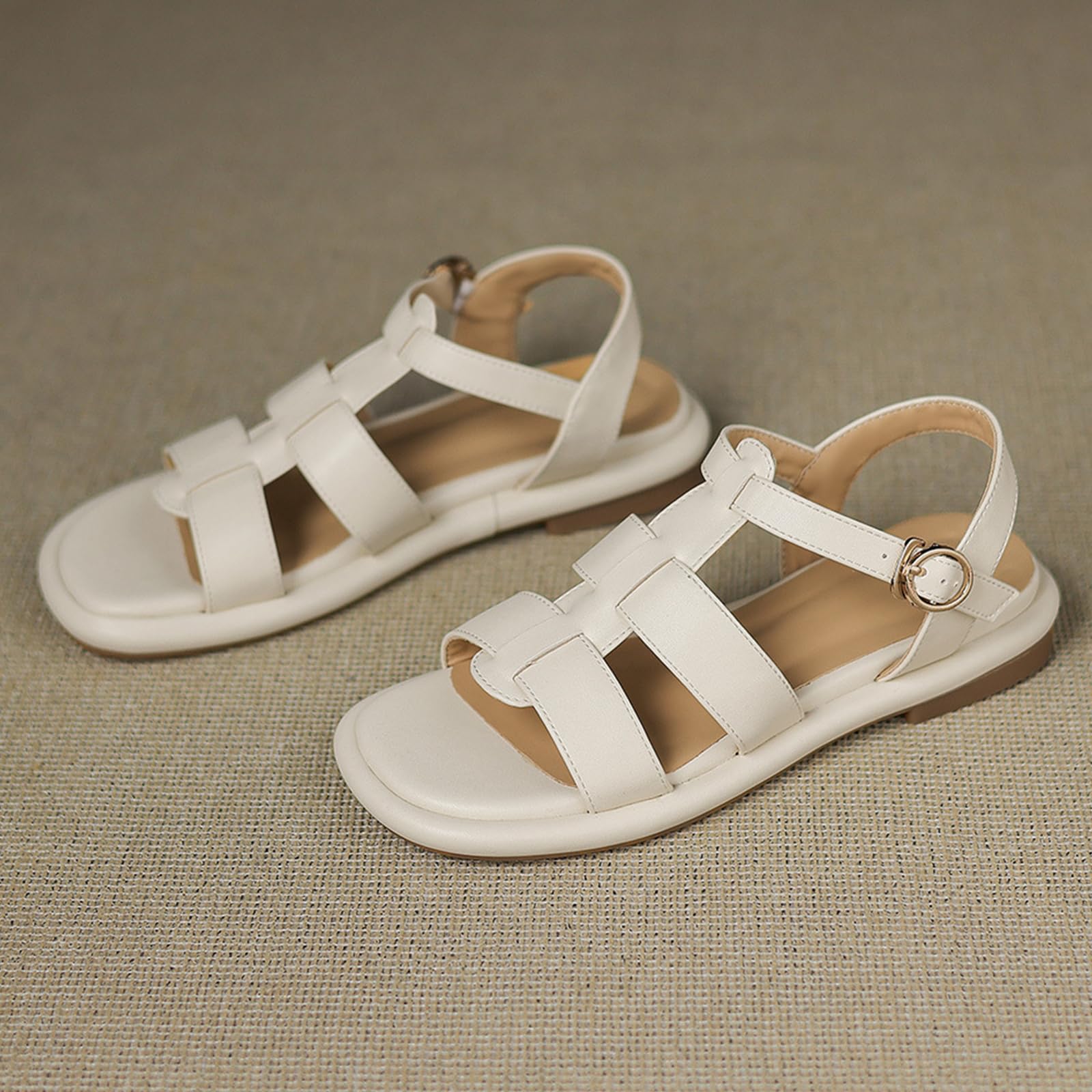 Sandalias Romanas Casuales Mujer Punta Abierta Tiras Cruzadas Sandalias Planas para Ropa De Resort Y Atuendos Diarios Zapatos De Verano Transpirables