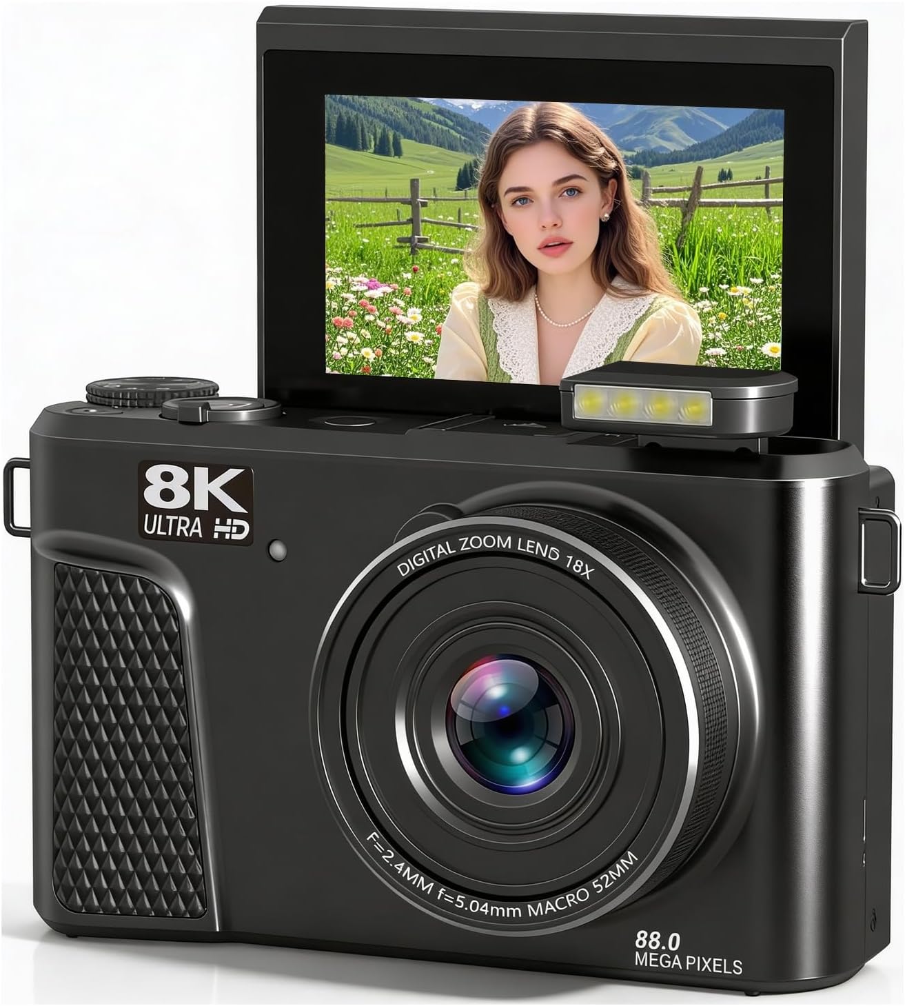 Fotocamera Digitale Fabater 8K Per Vlogging – 88MP, Doppio Obiettivo, Zoom 8X, WiFi, Hot Shoe, Compatta E Portatile