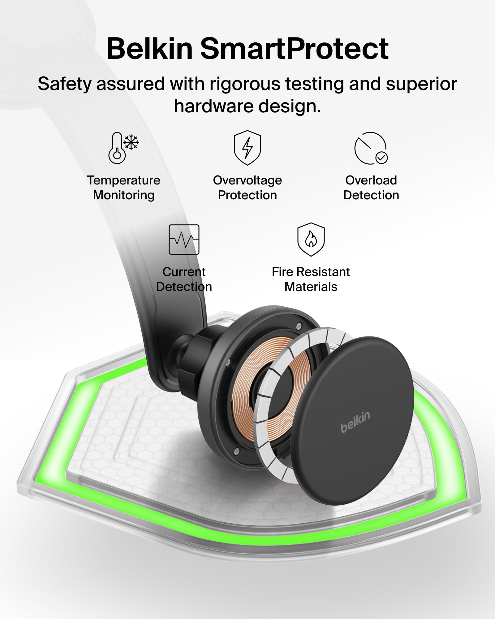 Belkin Caricatore da auto wireless, supporto magnetico per cruscotto con cavo USB C da 1 m, compatibile Qi2 MagSafe, caricabatterie per iPhone 17, Galaxy S25, Pixel 10 e altri, accessori da viaggio