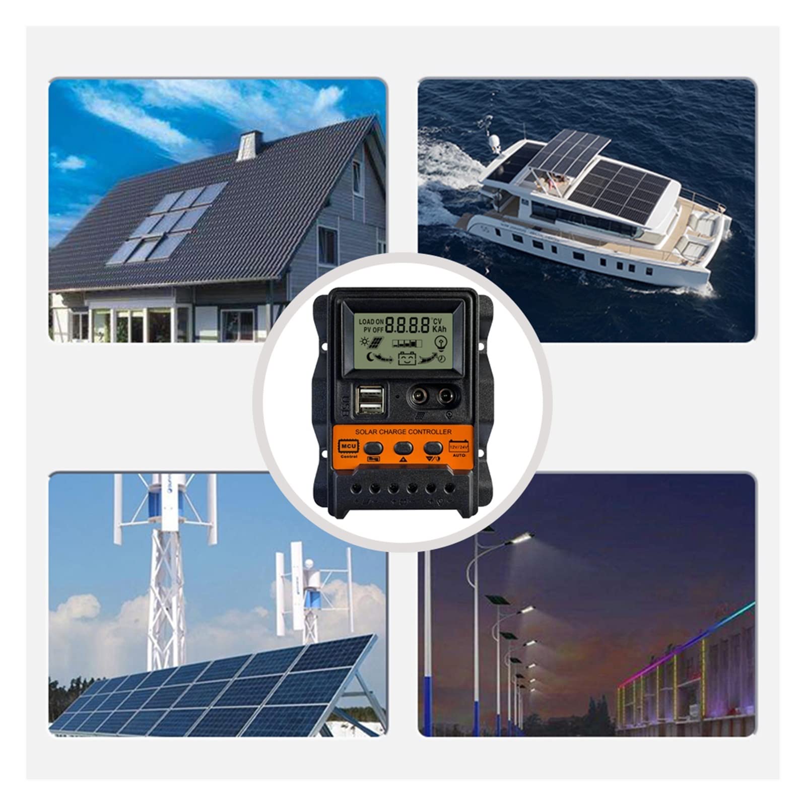 Regulator ładowania słonecznego 12V 24V 10A 20A 30A Regulator słoneczny Regulator baterii panelu słonecznego Regulator podwójny wyświetlacz LCD USB(20A)