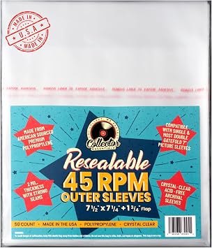 50-Pack Resealable 45RPM Vinyl Record Outer Sleeves Japanese-Style 7 Inch