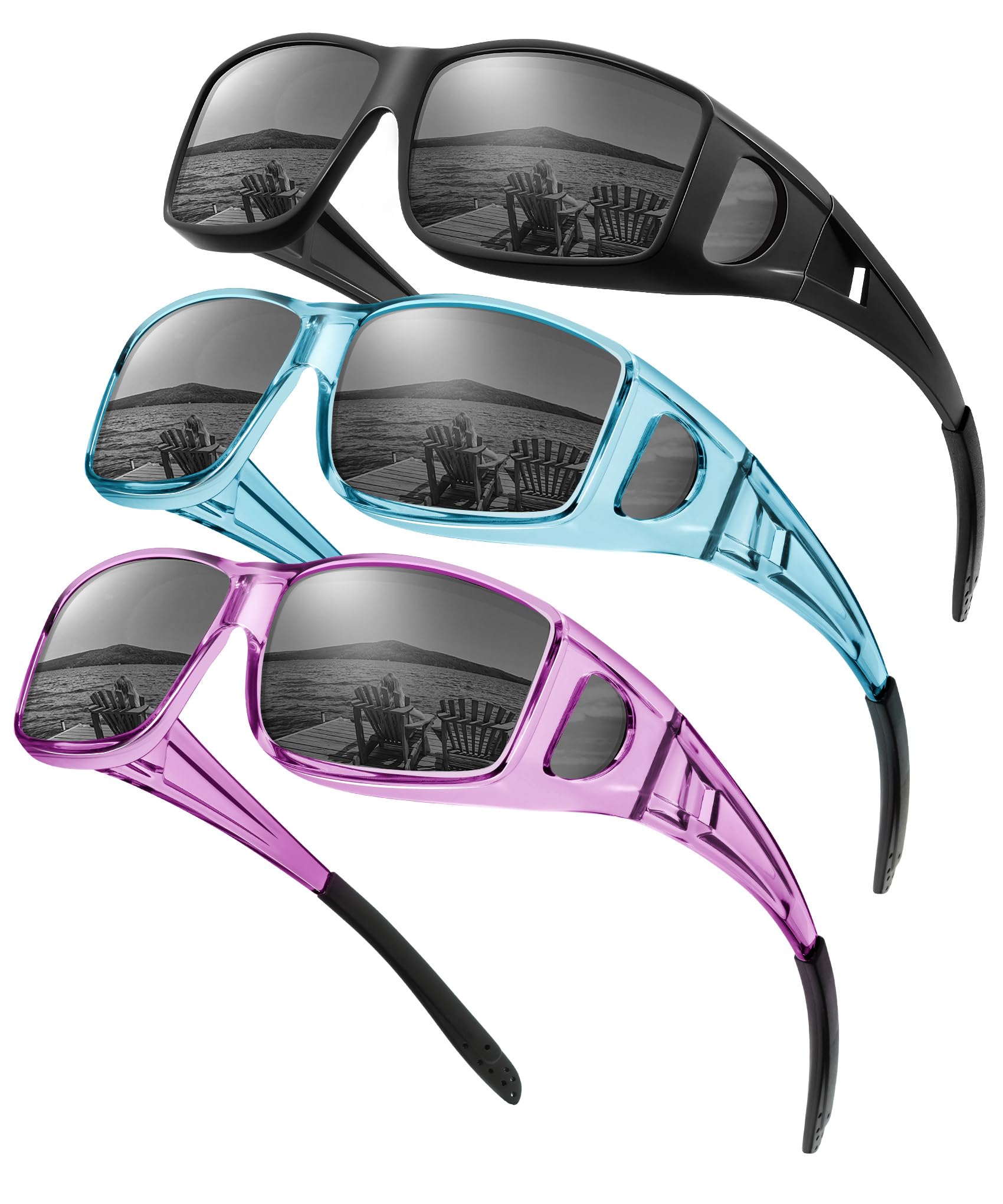 KALIYADI Wrap Around Sunglasses Fit-Over-Sunglasses: Polarized Sunglasses-Men Womens with UV Protection for Driving