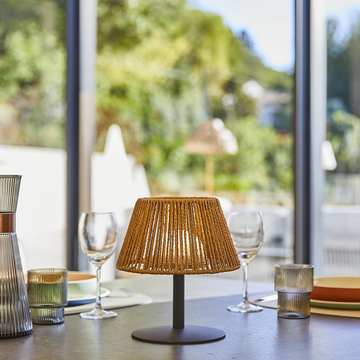 Lumisky - Juego de 2 lámparas de mesa inalámbricas de rafia natural, LED blanco cálido/blanco regulable (2 unidades, 2 unidades, estándar MINI RAFFY H22 cm)