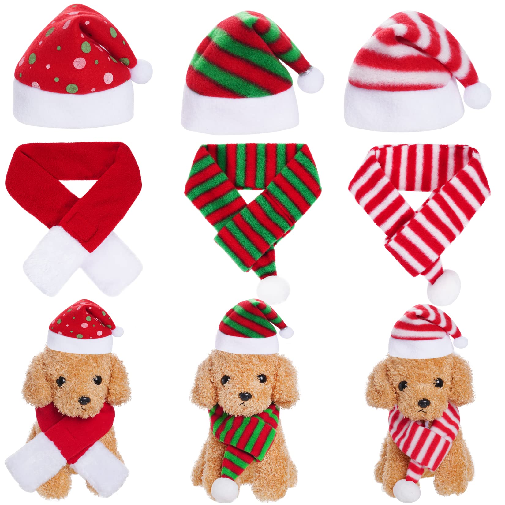 6 Pcs Pet Cat Dog Christmas Santa Hat with Scarf Christmas Costume Outfit Set Holiday Party Cosplay Dress
