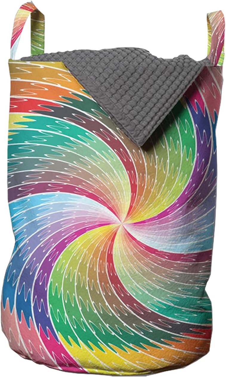 Ambesonne Abstract Laundry Bag, Swallowing Spiral of Color Optical Illusion Swirling Motion Contemporary Artwork, Hamper Basket with Handle Drawstring Closure for Laundromats, 13" x 19", Green Violet