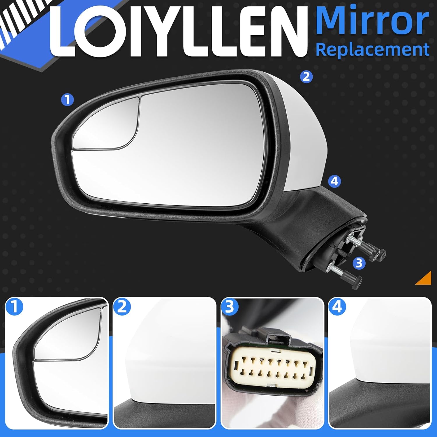 Left Driver Side Rear View Mirror Replacement for Ford Fusion 2016 2017 2018 2019 2020 2021 2022- Rearview Mirrors with 3Pins, Electric Adjustment, white