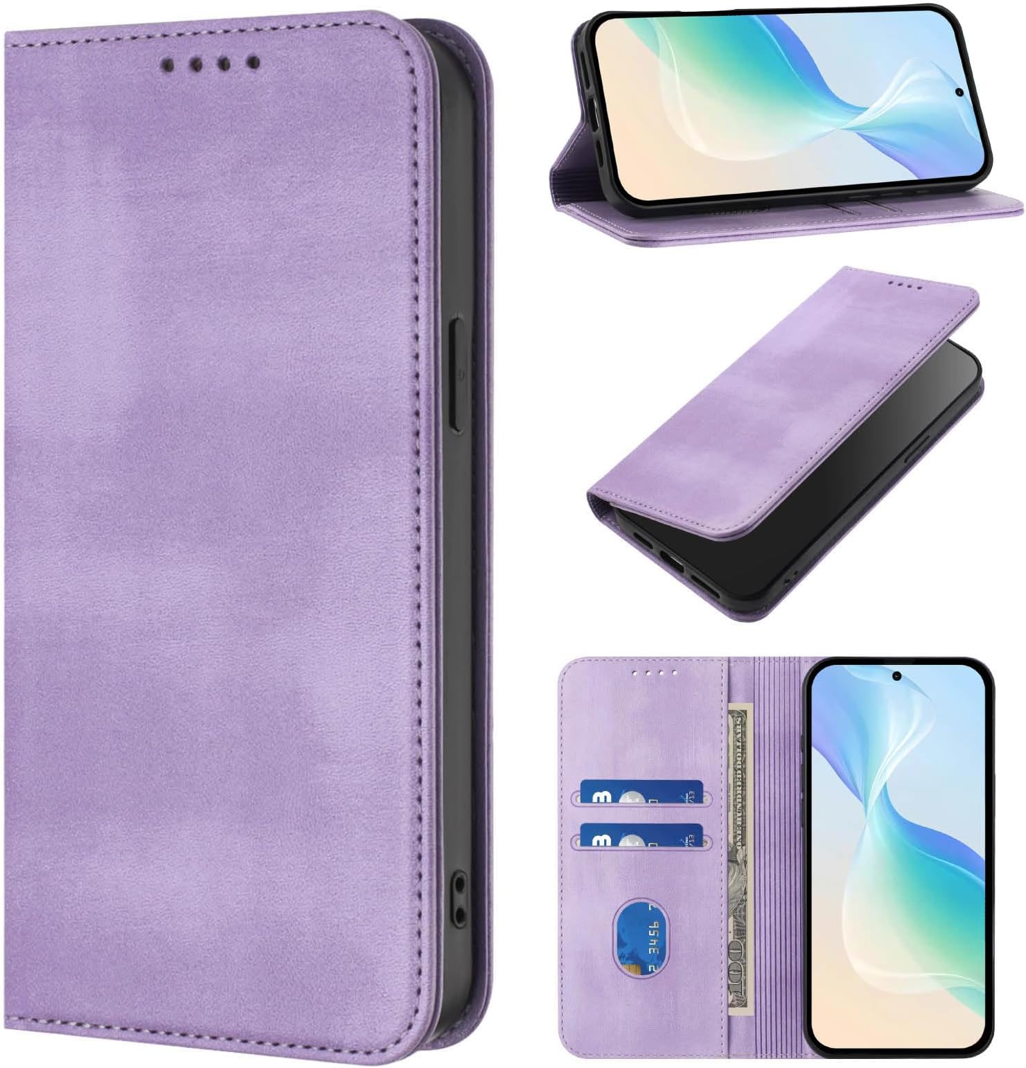 Case for Honor Magic 8 Pro Air, Retro PU Leather Wallet Case Flip Cover with RFID Blocking Card Slots Stand Magnetic Clasp Protective Cover for Honor Magic 8 Pro Air, Purple