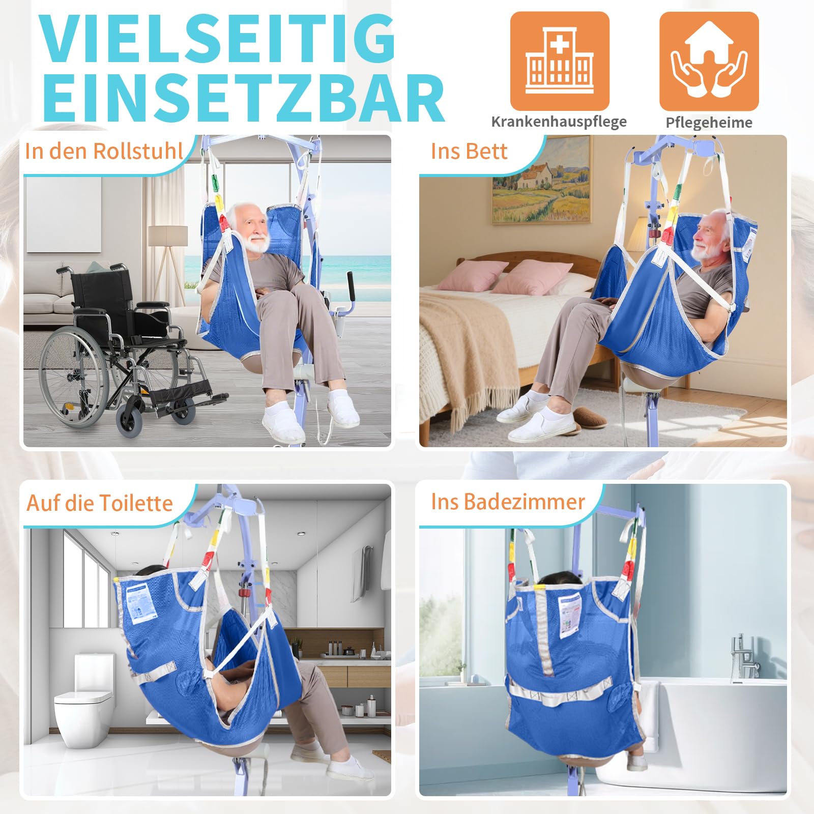 EZ Assistive Hebegurt Schlinge für Toilette,Patientenhebegurte für den Transfer ältere, bariatrische, behinderte Menschen,Tragfähigkeit 500 lbs (Blau, Große Größe)