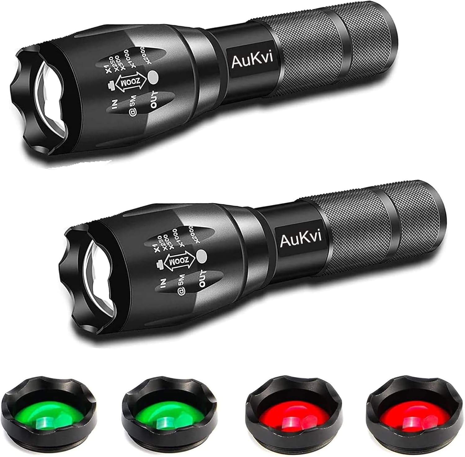 3-Color-Light Flashlight Tactical Flashlight with Red Green Filter Zoom 2000 lumens 5 Modes Waterproof Flashlight