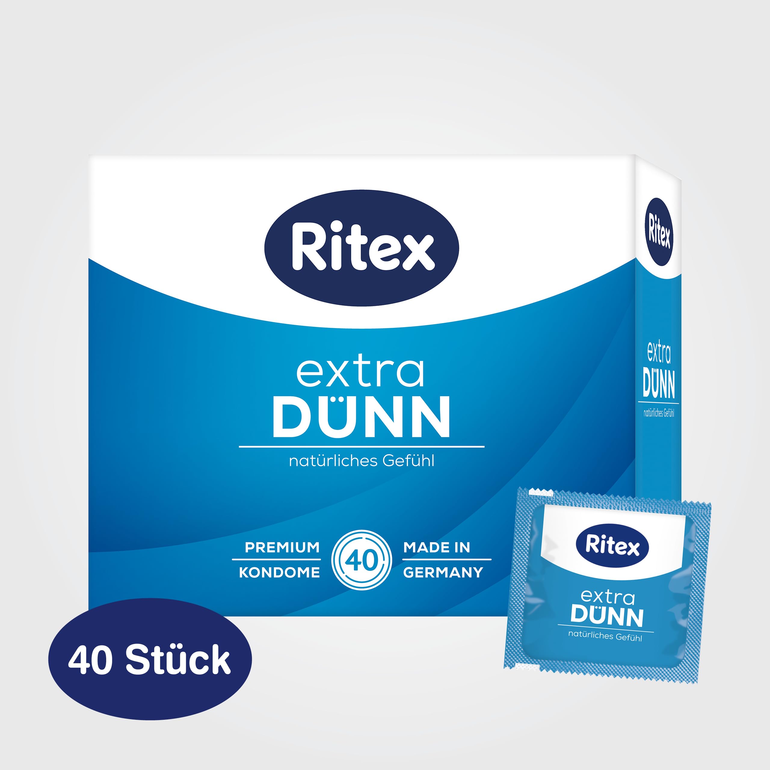 Ritex Kondome extra dünn – Kondome gefühlsecht extra dünn 40 Stück, hauchzart für ein natürliches Gefühl – Vegan, dermatologisch getestet, Made in Germany