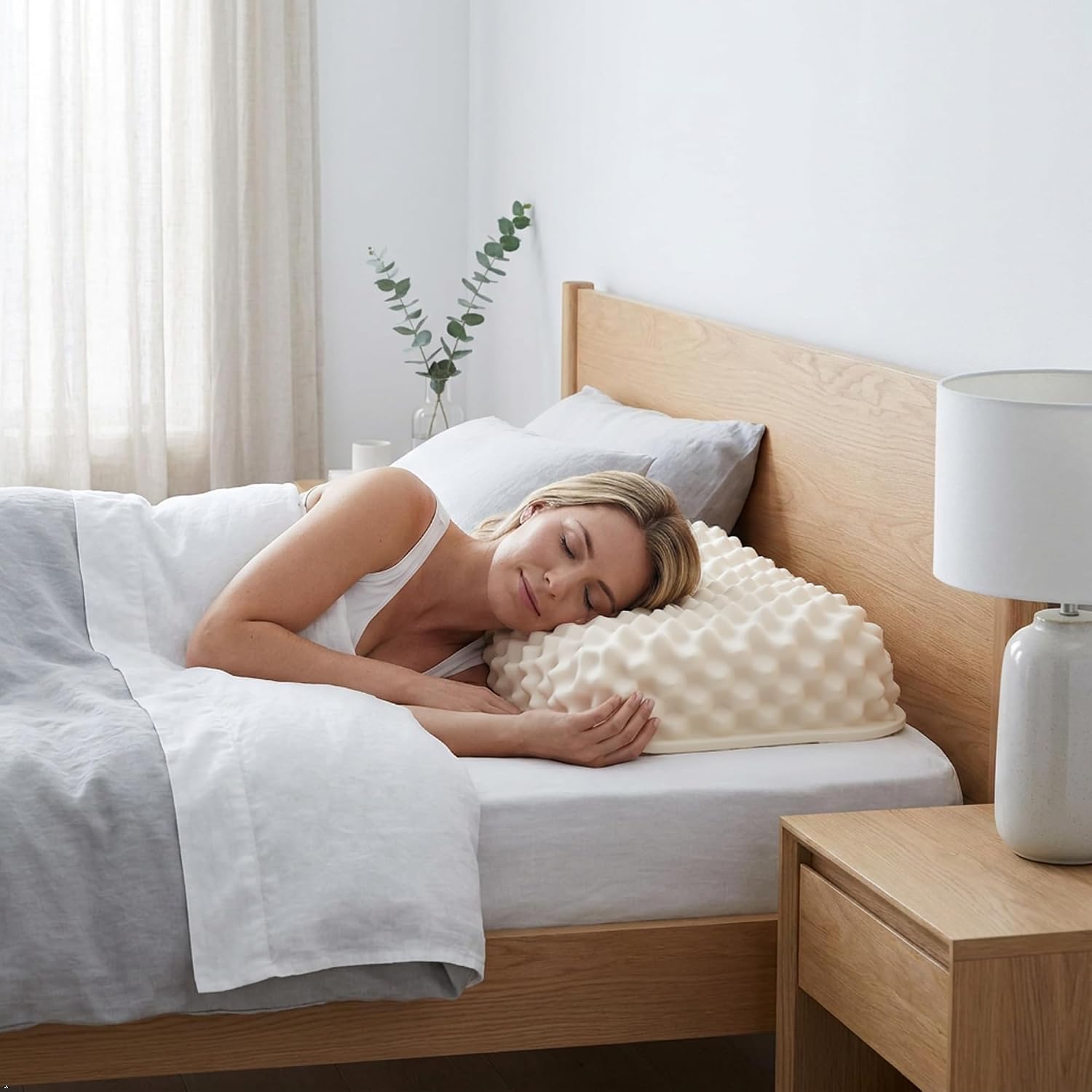 Velisse — Natural Latex Pillow for Stomach Back Side Sleepers, Peanut Shape for All Position Sleeping, Wave-Ridge Surface, Single-Height Adaptive Design, 100% Pure Vietnam Latex