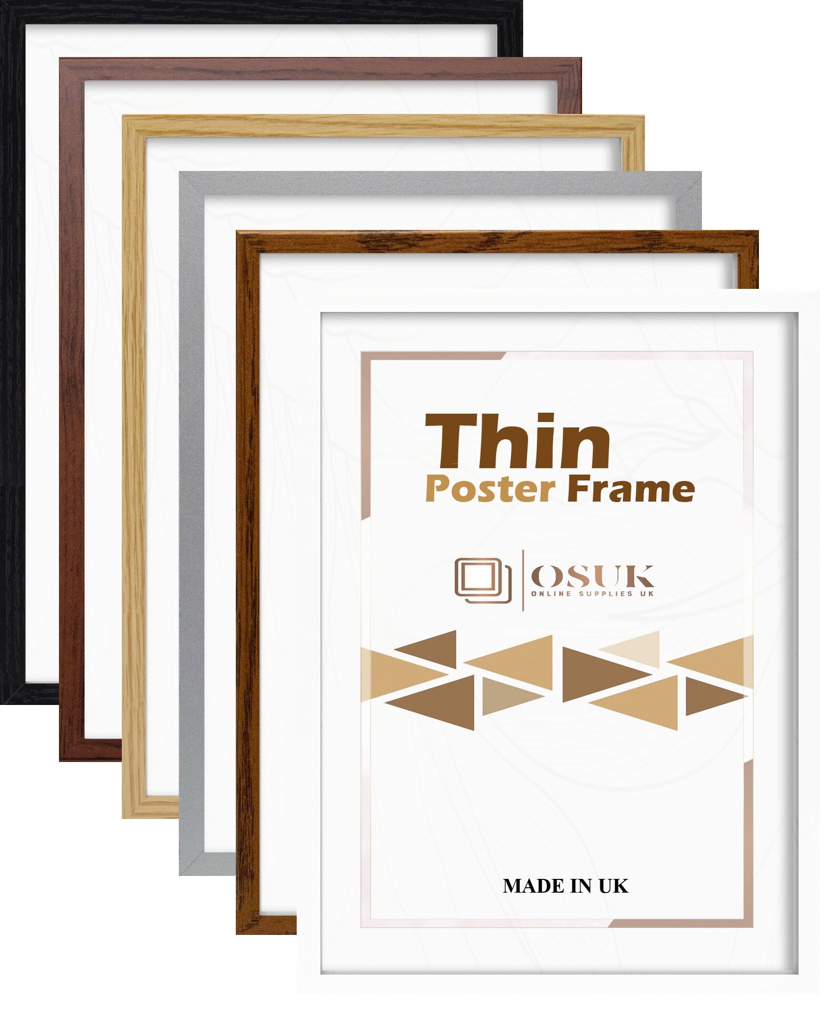 OSUK Thin Sleek Dark Oak 60x40 cm Poster Frames - Flat Classic Thin Picture Frame with Safe Perspex Front & Wall Hanging Hooks – 23.6" x 15.7" (400 x 600mm) Handmade Photo Frame