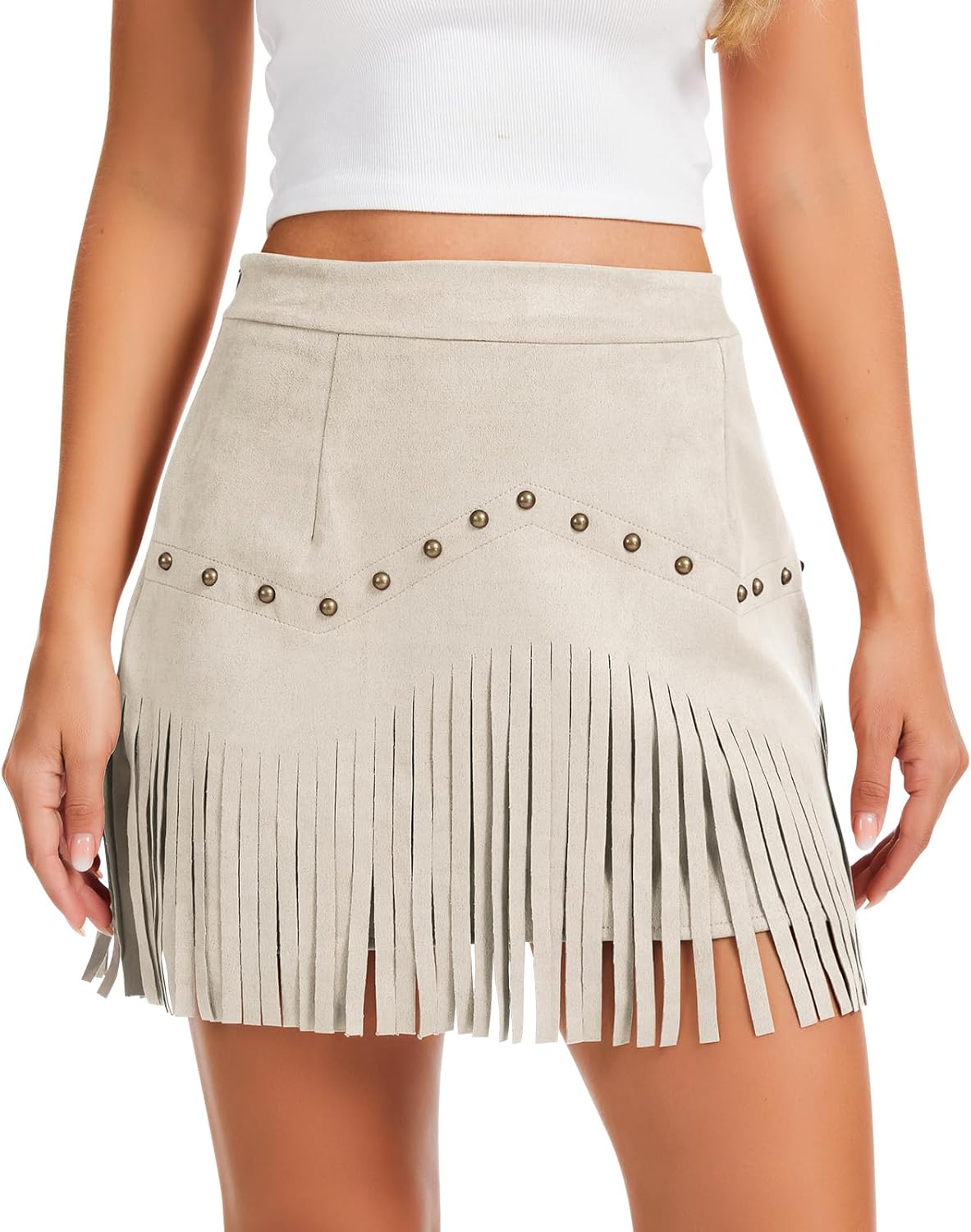 Western Cowgirl Fringe Skirt,High Waisted Mini Suede Skirts,Country Concert Rave Festival Booty Tassel Bottoms